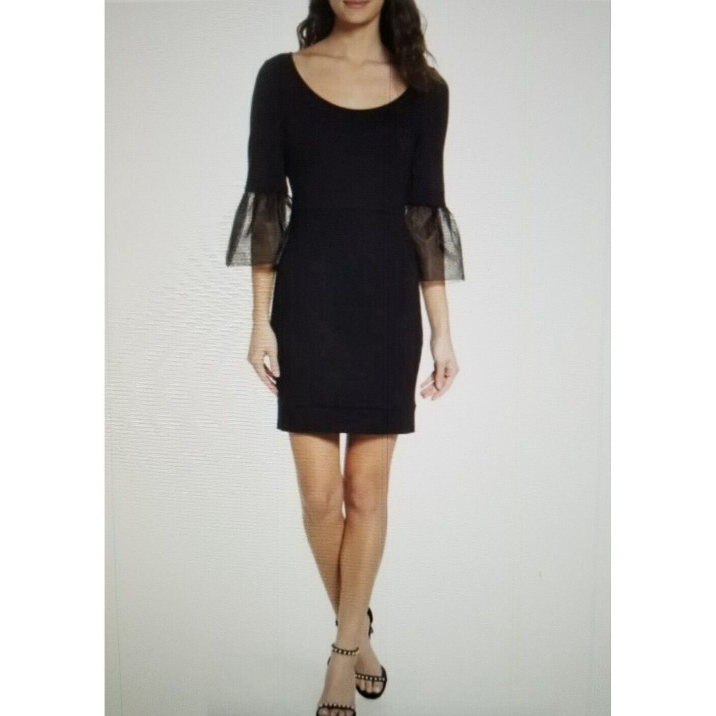 French Connection Mesh Lula Stretch Bell Sleeve Dress Black