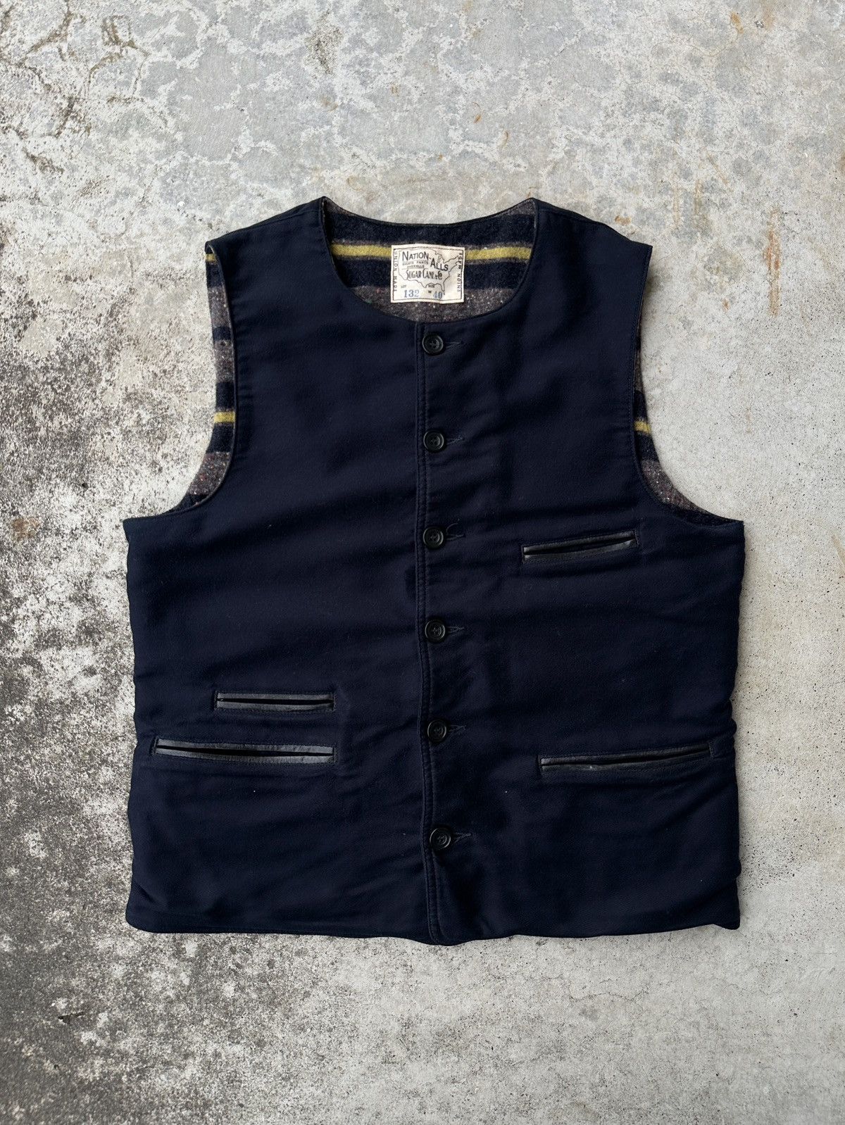 Sugar Cane Striped blanket lined 9.5oz Navy Yellow MOLESKIN VEST Size US L / EU 52-54 / 3 - 1 Thumbnail