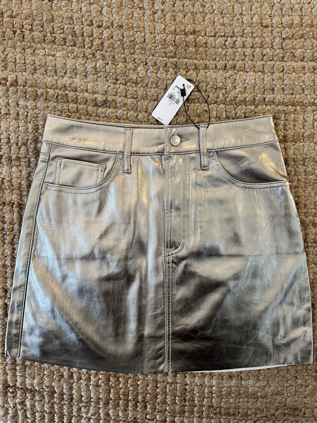 Express Express High waisted Metallic Gold Faux Leather Skirt Size 27" / US 4 / IT 40 - 2 Thumbnail