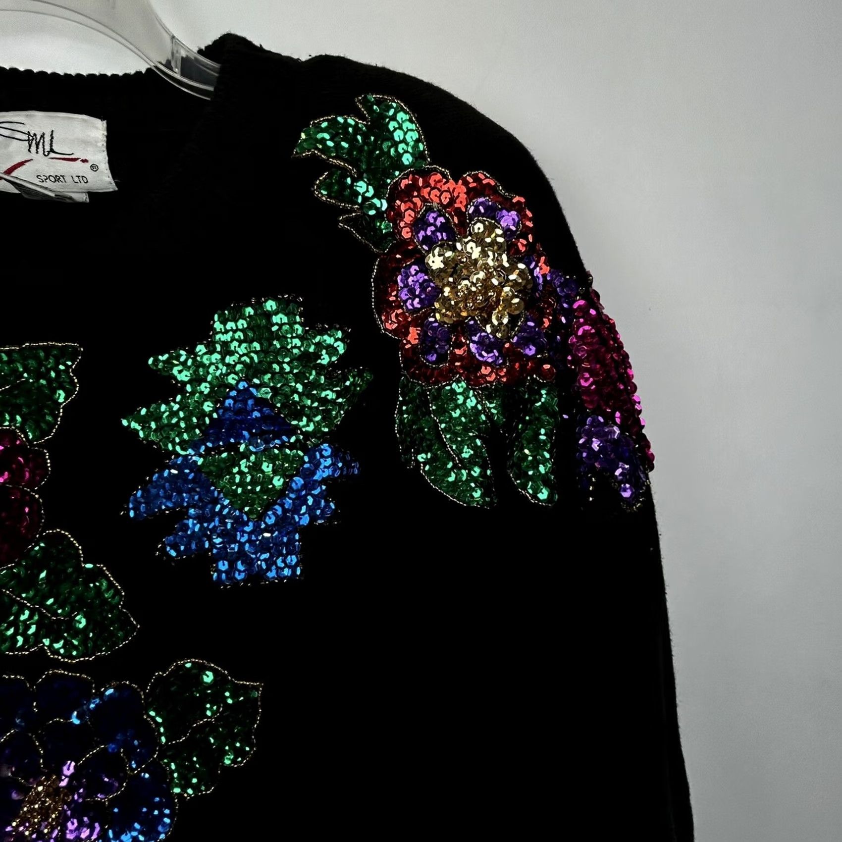 Etro VINTAGE Sequin Sweater Large Floral 90s Retro Black Party Event Womens Size L / US 10 / IT 46 - 7 Thumbnail