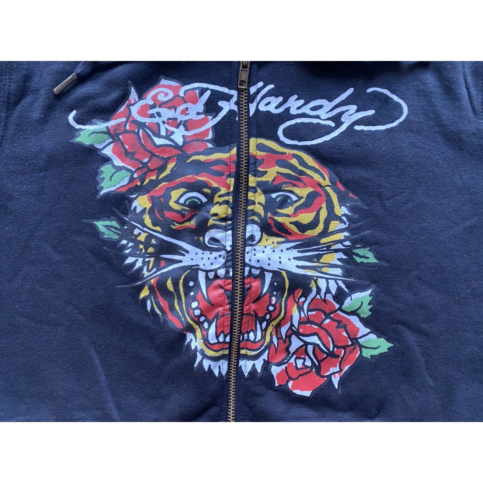 Ed Hardy Ed Hardy Hoodie Womens XL Tiger Y2K Black Cropped Zip Up Roses Tattoo Graphic Print Pockets Full Zip Size XL / US 12-14 / IT 48-50 - 4 Thumbnail