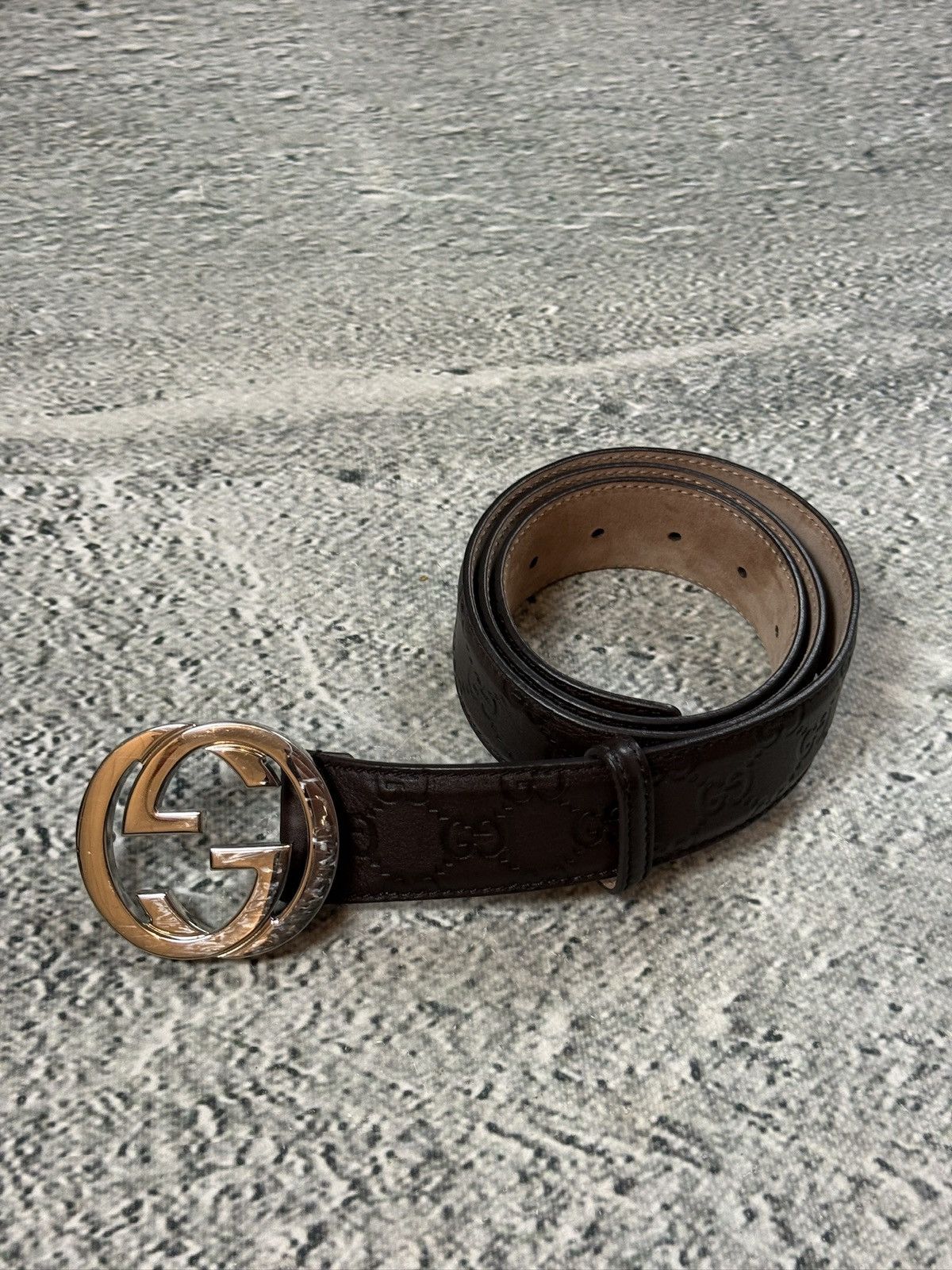 Gucci Gucci belt big buckle double G brown silver monogram Size 36 - 1 Thumbnail