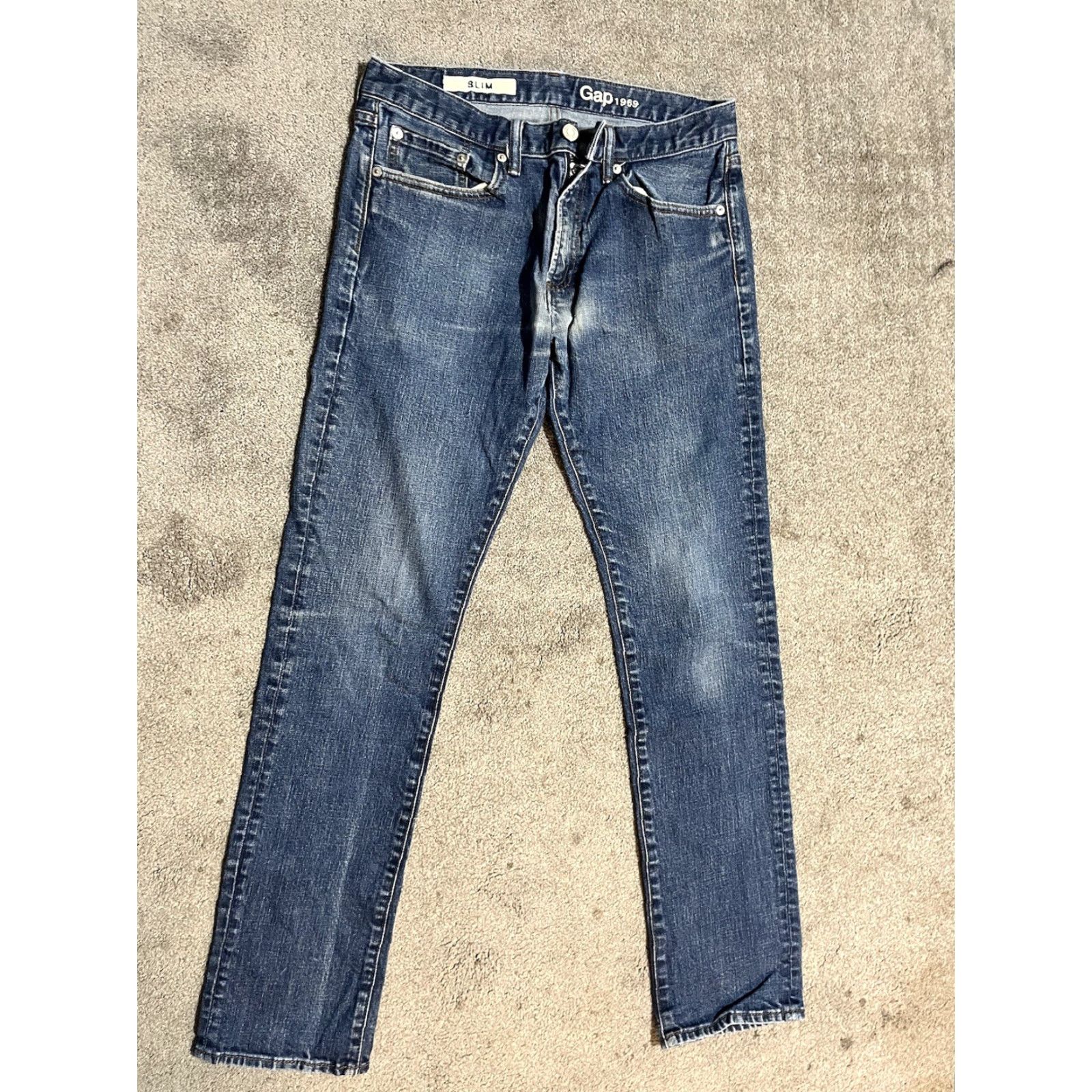 Gap Gap Slim Fit Jeans Men's 30x32 Straight Leg Solid Blue 5-Pocket Destroyed Distre Size US 30 / EU 46 - 2 Thumbnail