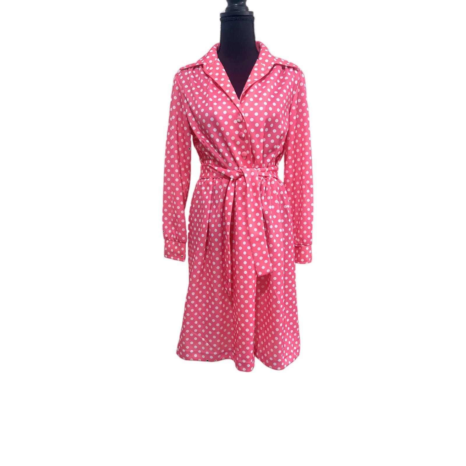 Other Vintage Pink Polka Dot Shirtdress Size M / US 6-8 / IT 42-44 - 2 Thumbnail