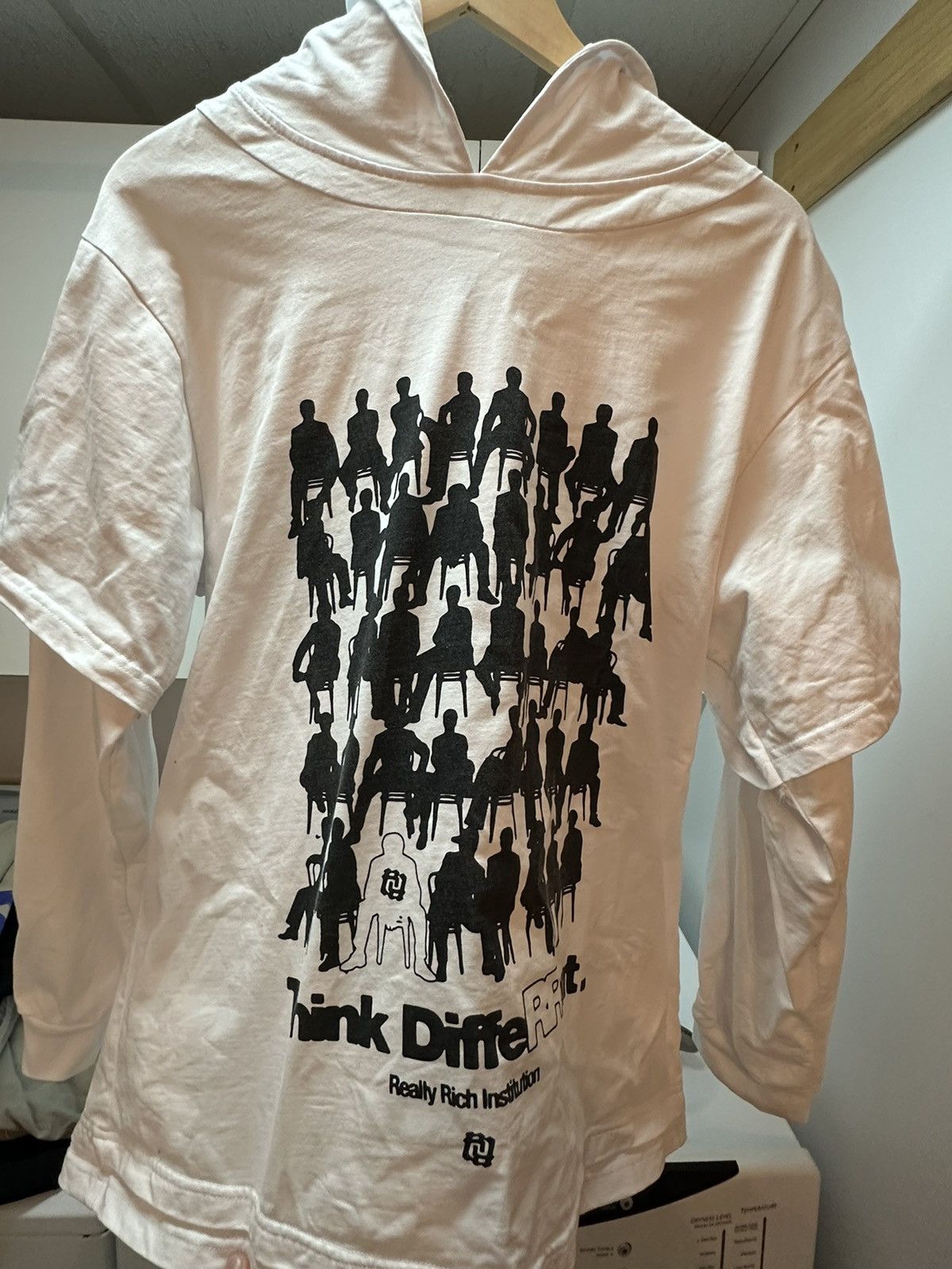 image of Band Tees x Rap Tees Rr Kankan Think Different Hooded Tee in Black, Men's (Size Large)
