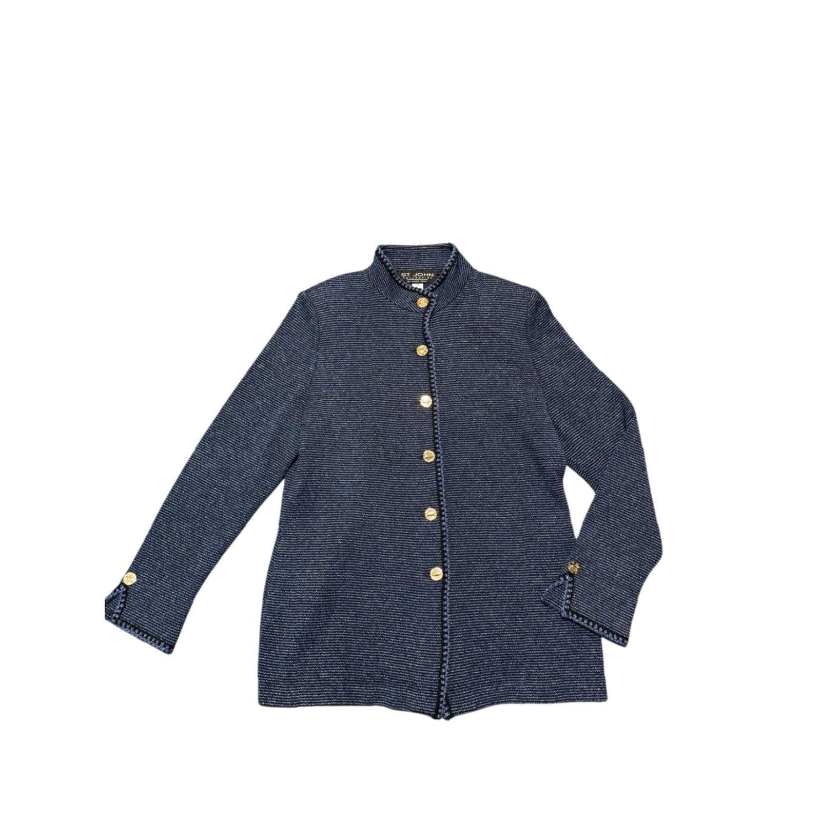 St. John St. John Collection Marie Gray Knit Jacket Black Blue Marled Gold Logo Buttons Size 10 Jacket Women Regular Knit Wool Front Button Vintage No Size L / US 10 / IT 46 - 2 Thumbnail