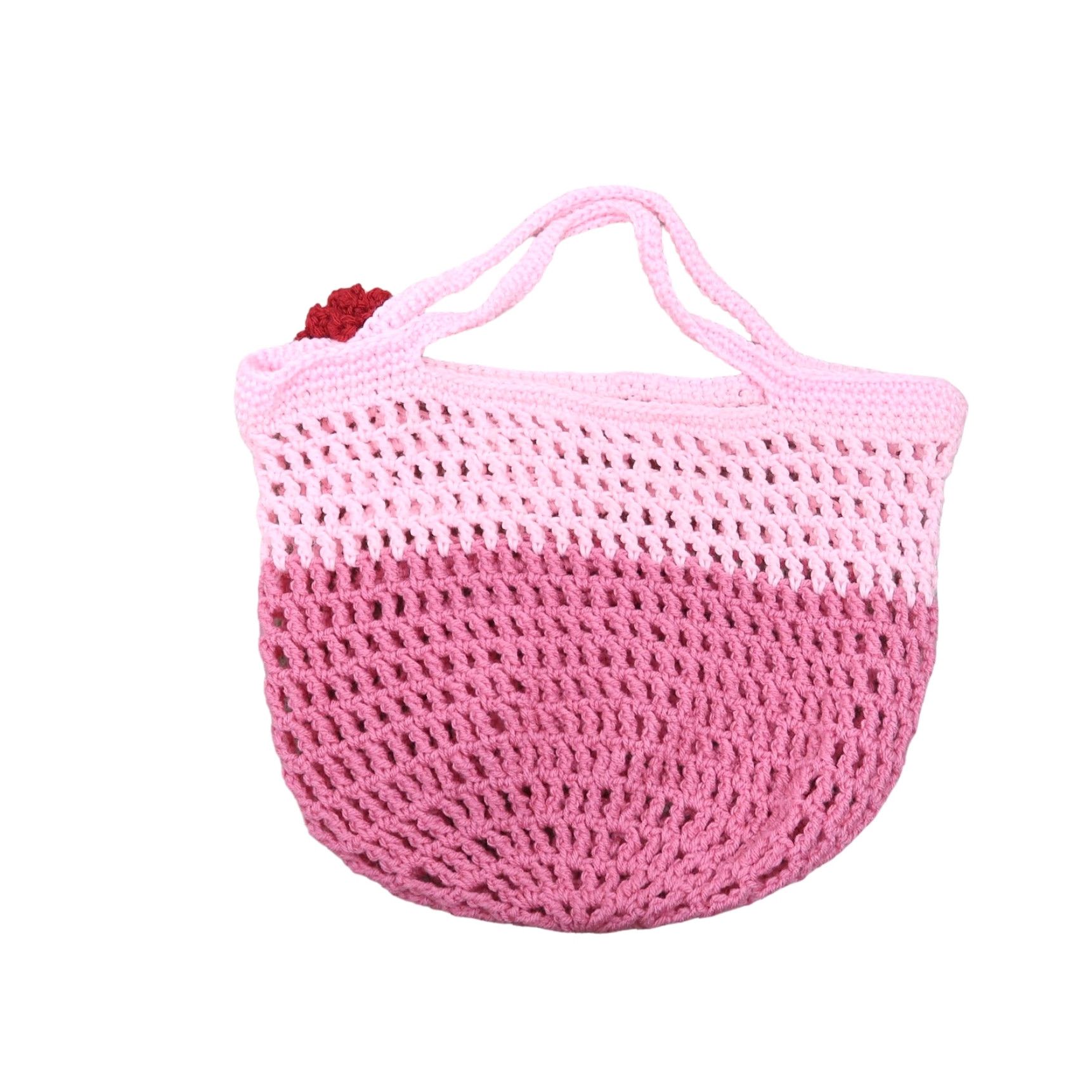 Pinko VINTAGE Pink open knit crochet handbag tote purse Womens Tote 15" across 10" height Rosette detail Handmade Casual Pink Ladies bag Size ONE SIZE - 3 Thumbnail