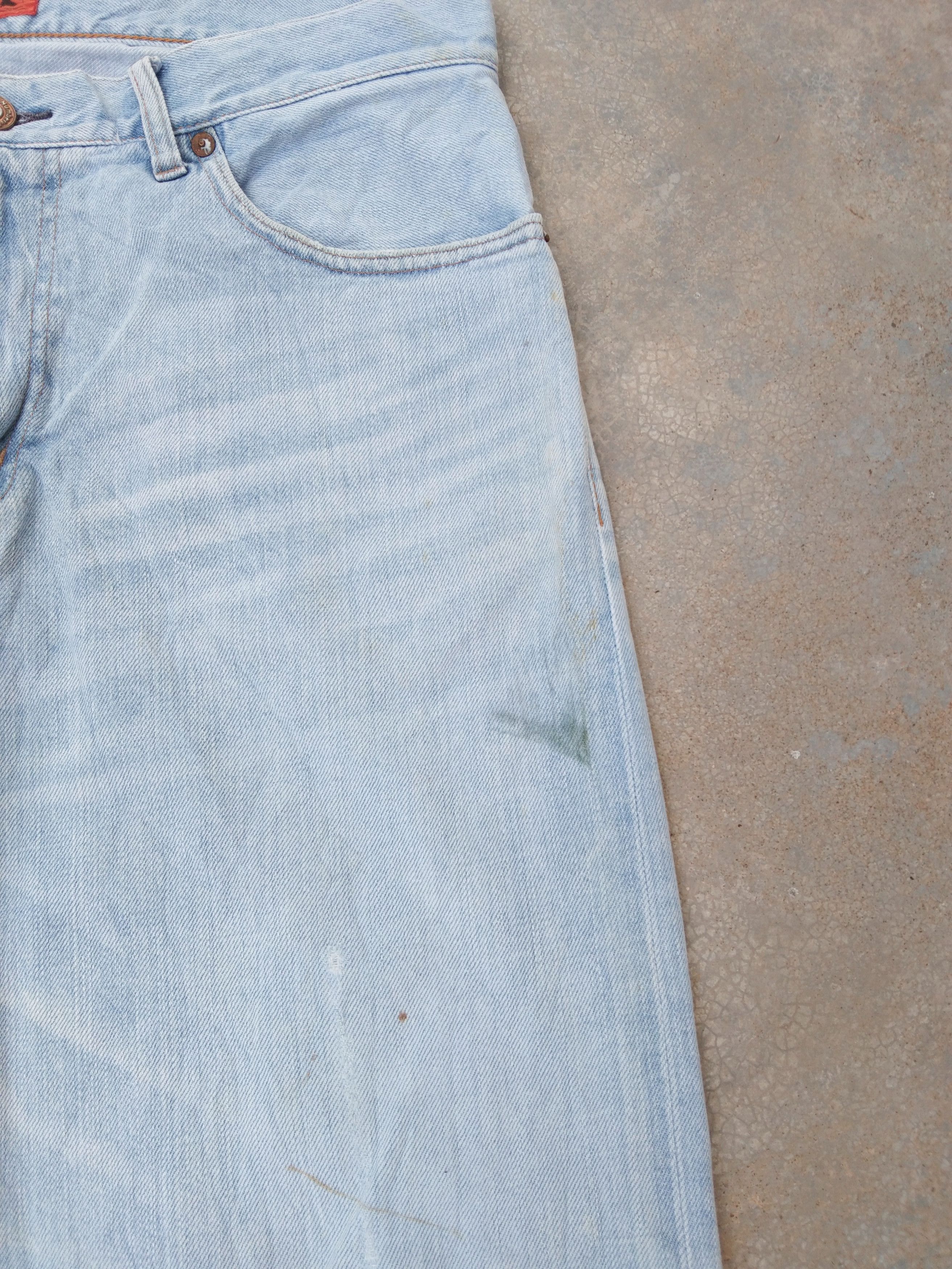 Japanese Brand Vintage Back Number Straight Leg Faded Blue Distressed Jeans Size US 33 - 4 Thumbnail
