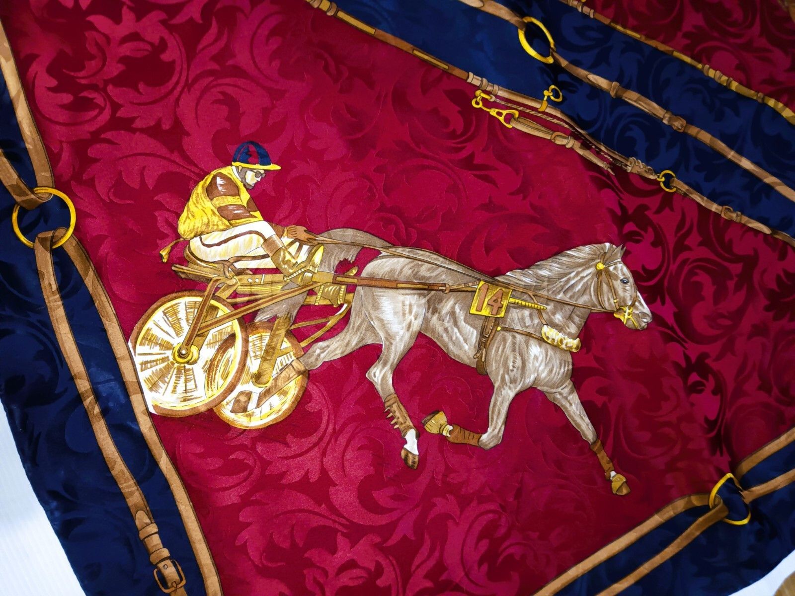 Other JEAN PAREL Paris Horse Jockey Blue Red Gold Silk Scarf Size ONE SIZE - 5 Thumbnail