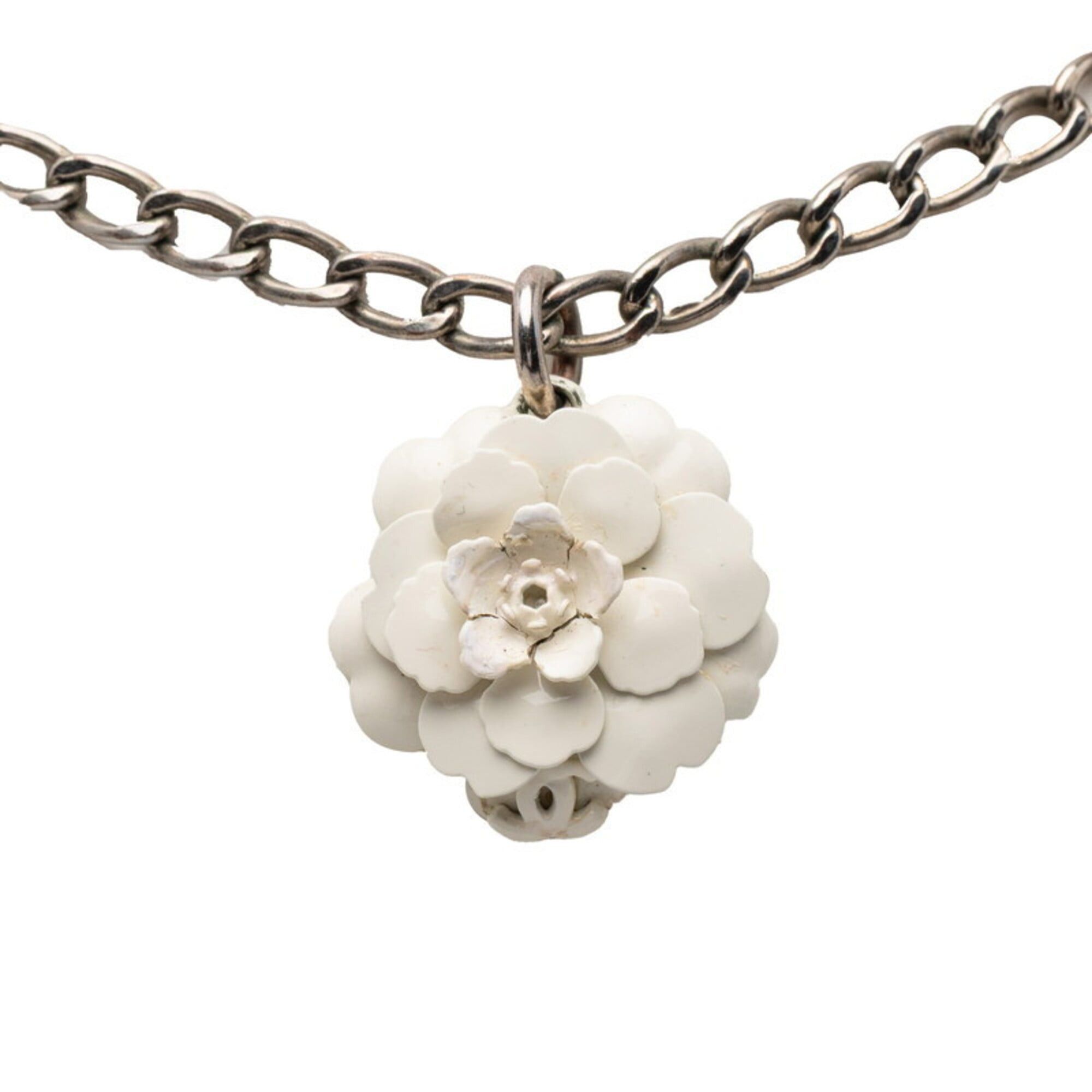 Chanel Chanel Camellia Coco Mark Chain Pendant Necklace, White Silver Metal Enamel, Women's CHANEL Size ONE SIZE - 1 Thumbnail