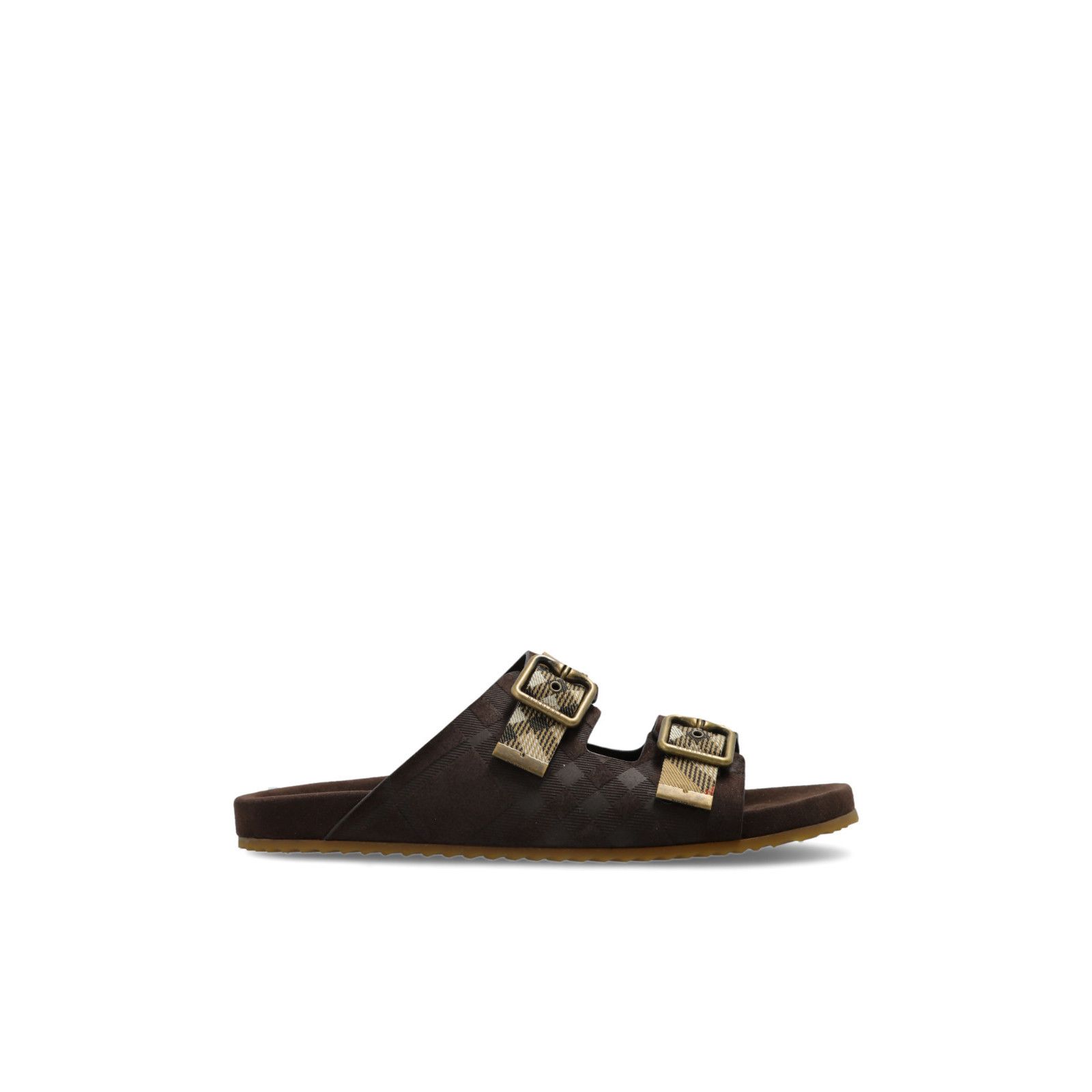 BURBERRY Brown Check Leather Slides New & Authentic (Men's s