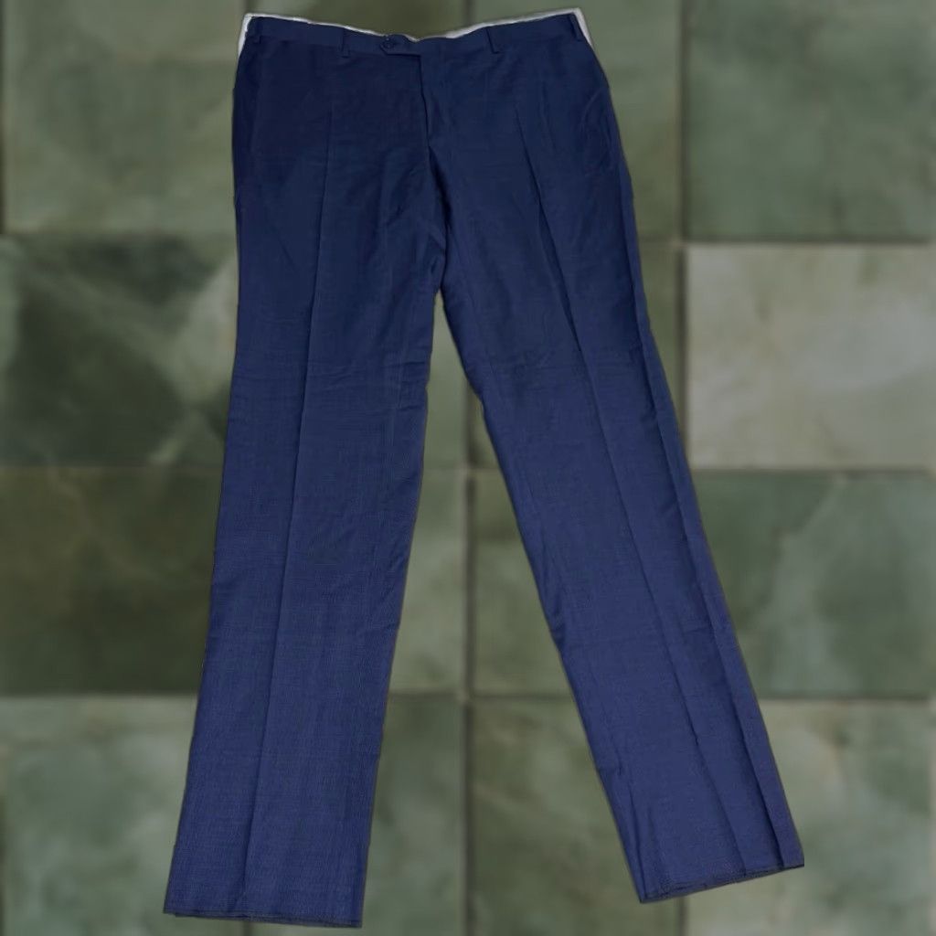 Canali CANALI Lightweight Wool Dress Pants Blue Houndstooth 39x36.5 Regular Fit Mens Size US 39 - 1 Thumbnail