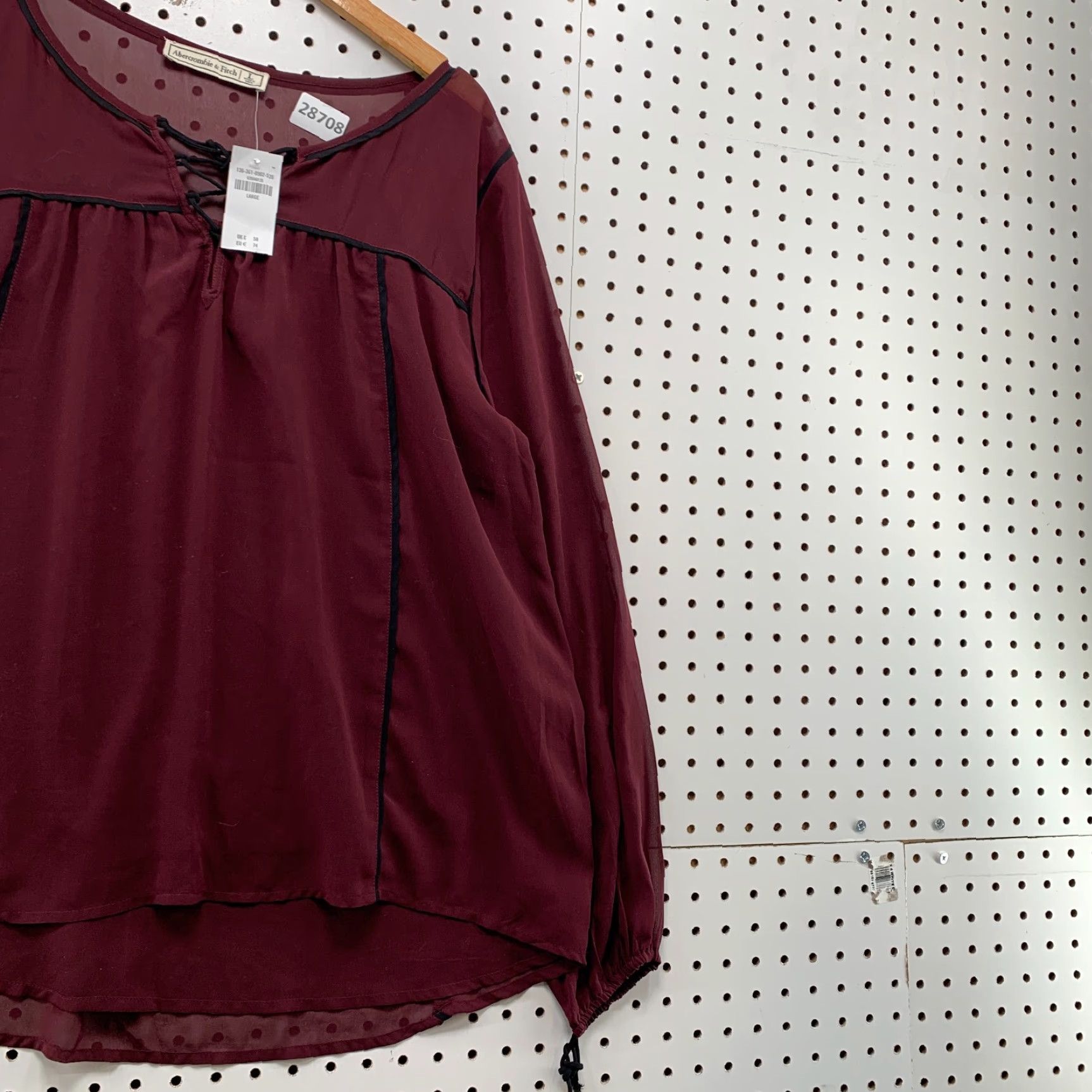 Abercrombie & Fitch NEW Abercrombie & Fitch Lace Up Blouse Womens Large Red Long Sleeve V-Neck NWT Size L / US 10 / IT 46 - 4 Thumbnail