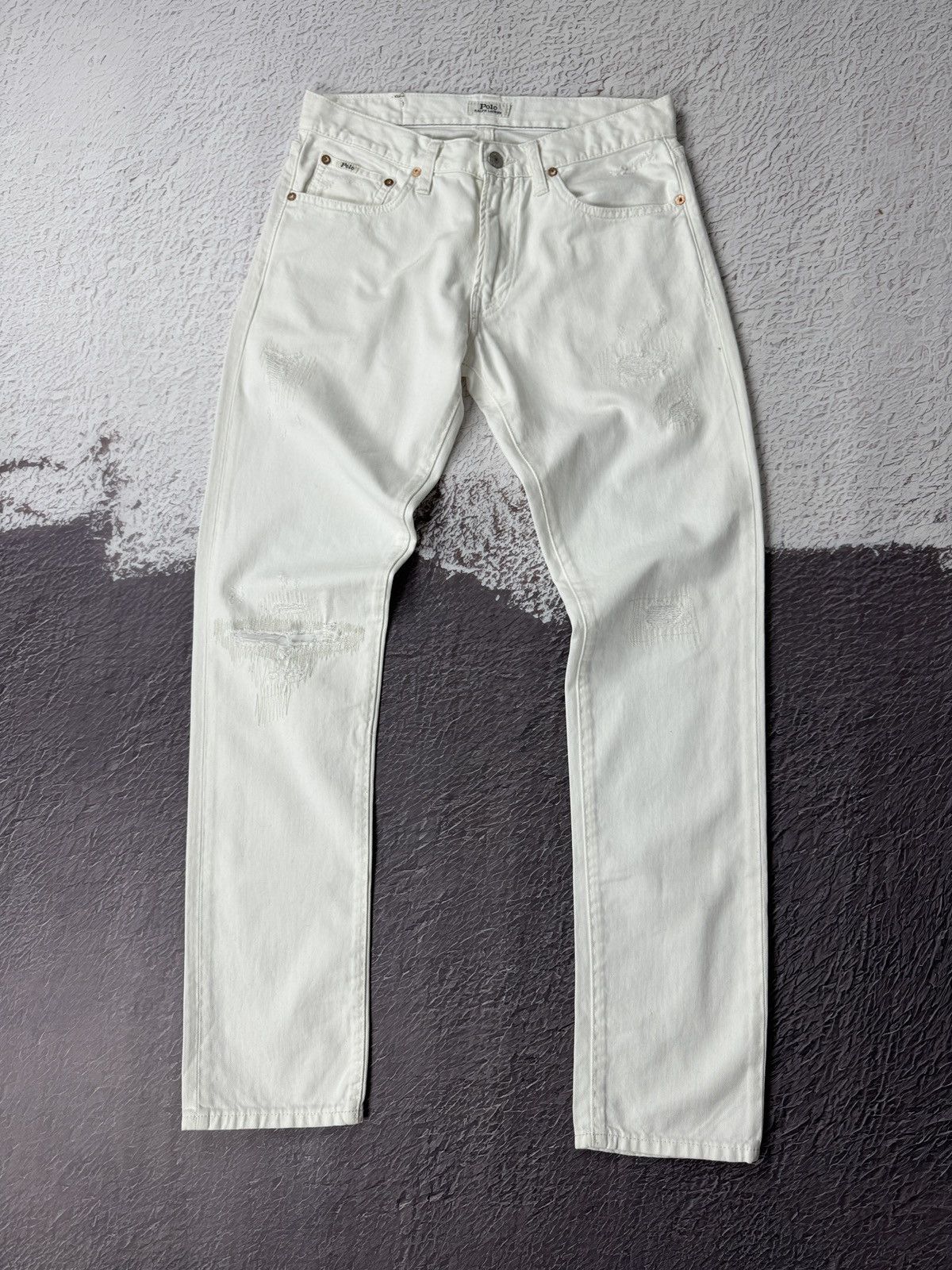 Polo Ralph Lauren Polo Ralph Lauren white distressed denim jeans pants Size US 30 / EU 46 - 1 Thumbnail