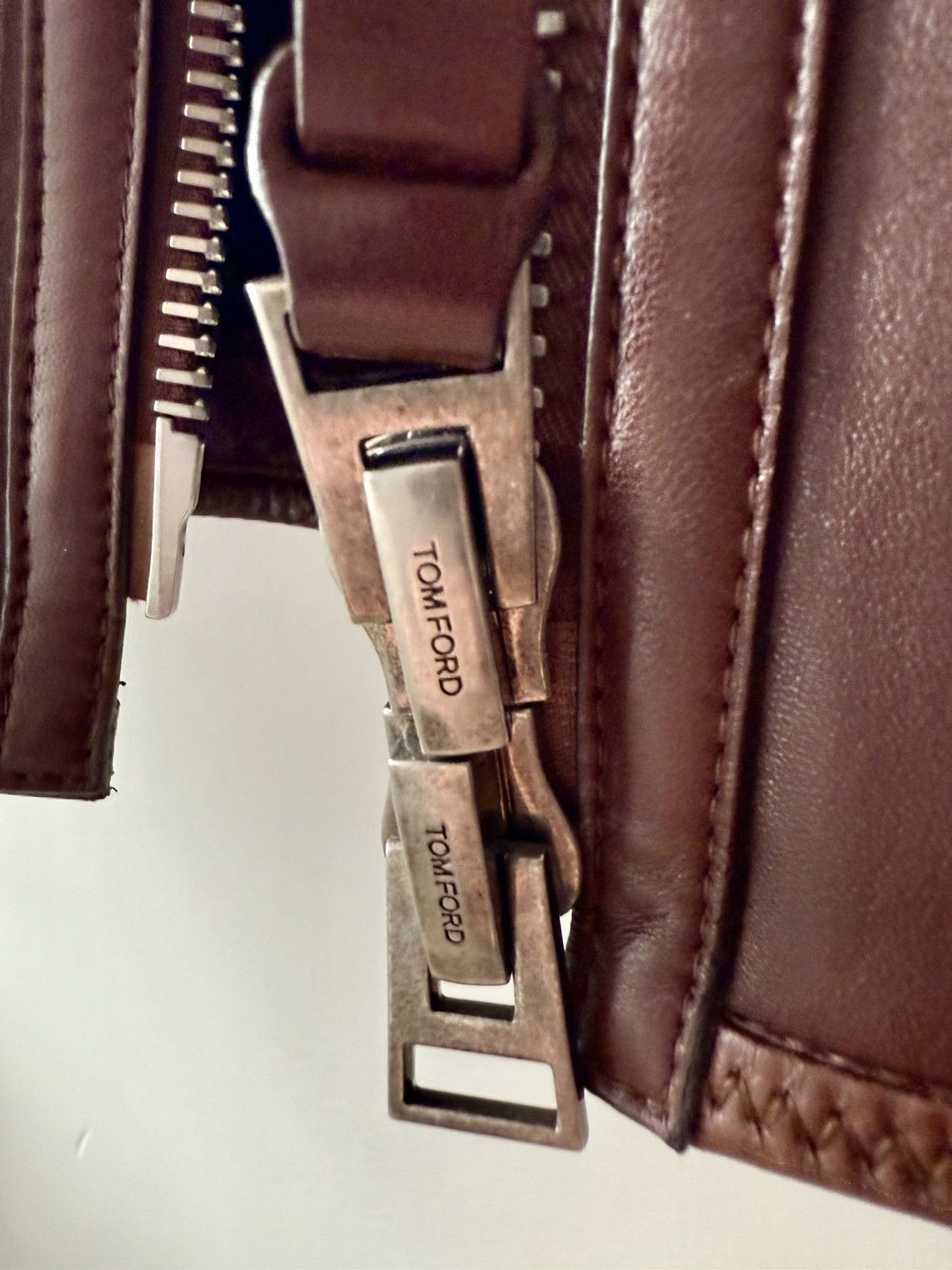 Tom Ford Tom Ford Plongé Leather Racer Jacket TFL717-BU401 Brown Size US XXL / EU 58 / 5 - 15 Thumbnail