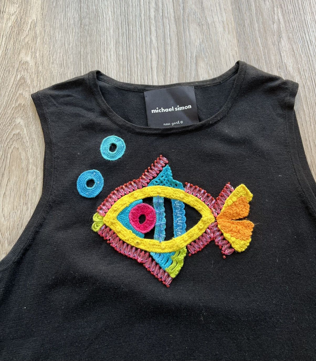 Designer × Vintage Vintage Michael Simon Black Knit Sample Tank Top Fish Logo Size S / US 4 / IT 40 - 2 Thumbnail