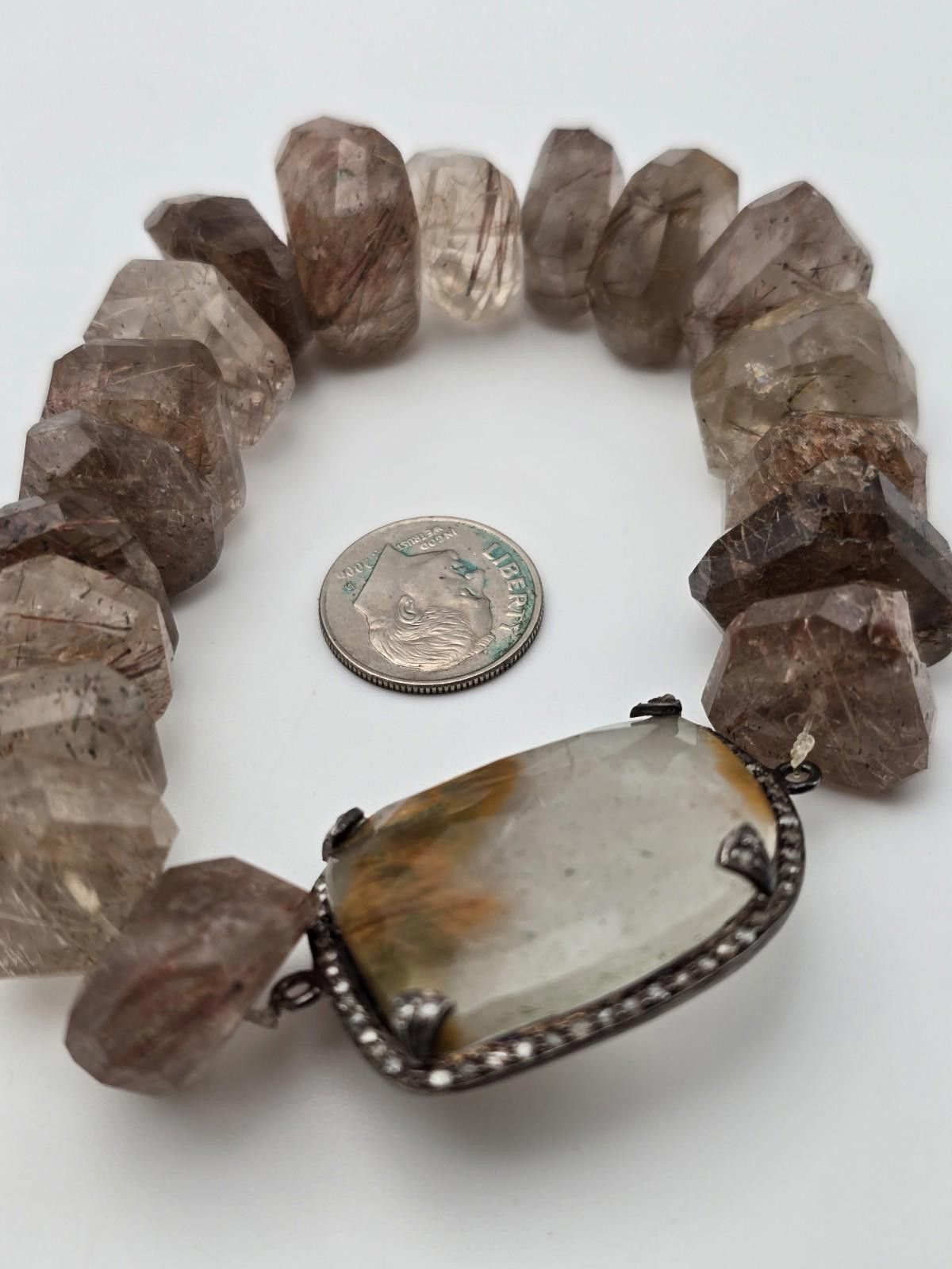 Quartersnacks Sterling Diamond Bezel Bracelet w/ Rutilated Quartz Size ONE SIZE - 2 Thumbnail
