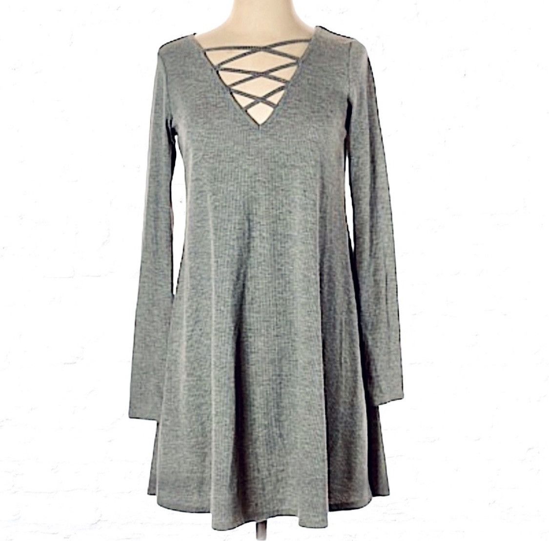 Other RIBBED CHRIS CROSS CUTOUT LONG SLEEVE MINI DRESS Size S / US 4 / IT 40 - 6 Thumbnail
