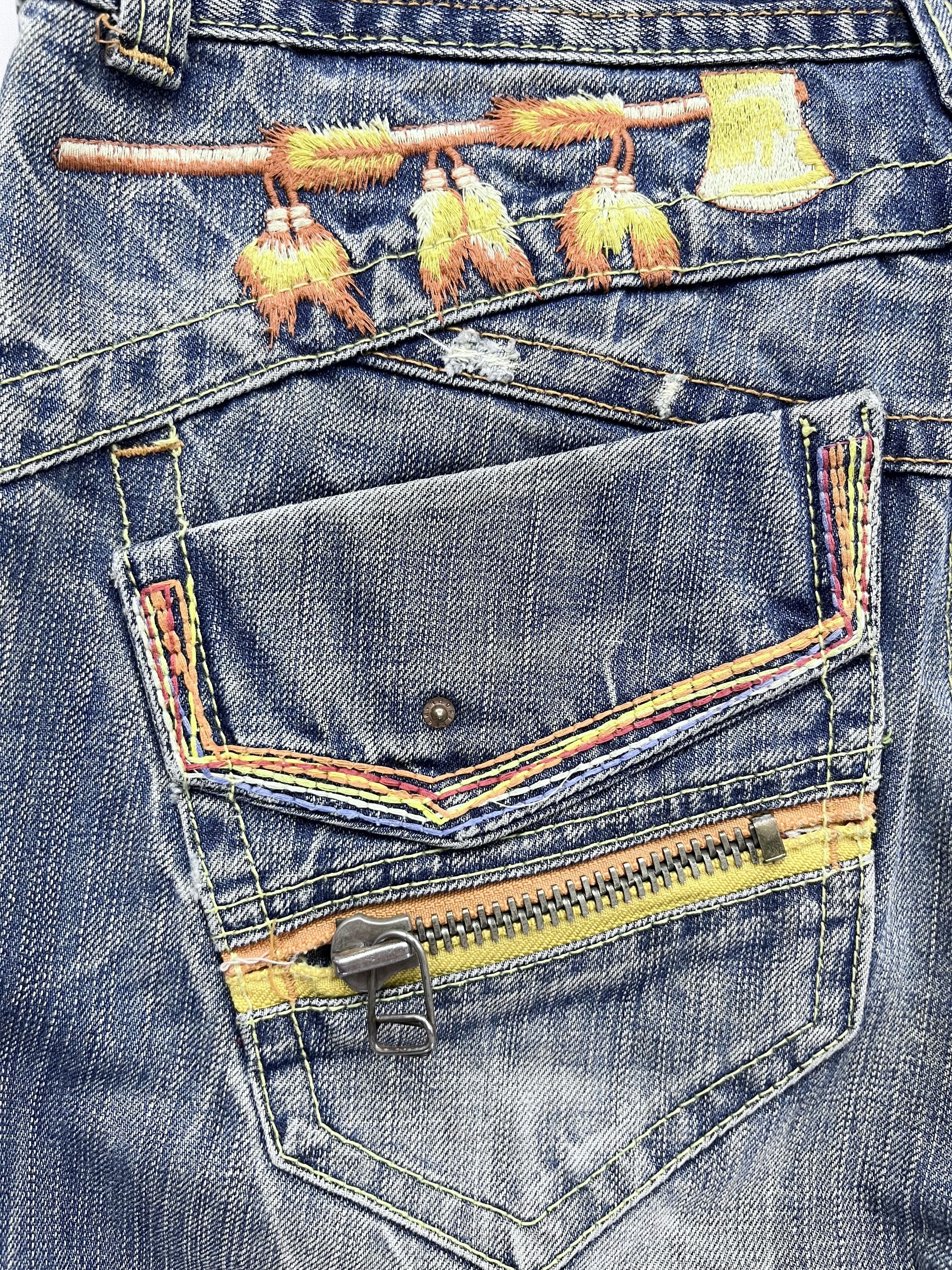 Le Grande Bleu (L.G.B.) RED PEPPER x OZZFIRST Embroidery Navajo Tomahawk Flare Denim Size US 30 / EU 46 - 3 Thumbnail