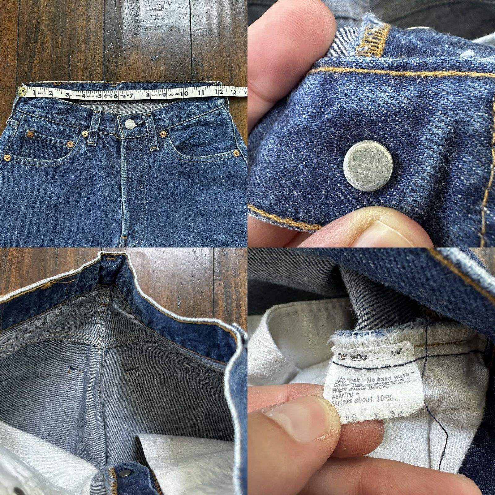 Levi's VINTAGE Levi's 501 XX Jeans Solid Denim Blue Regular 28x34 80s USA 70s Distressed Button Fly Mens Vintage Jeans 501 Series Straight Fit Size US 28 / EU 44 - 8 Thumbnail