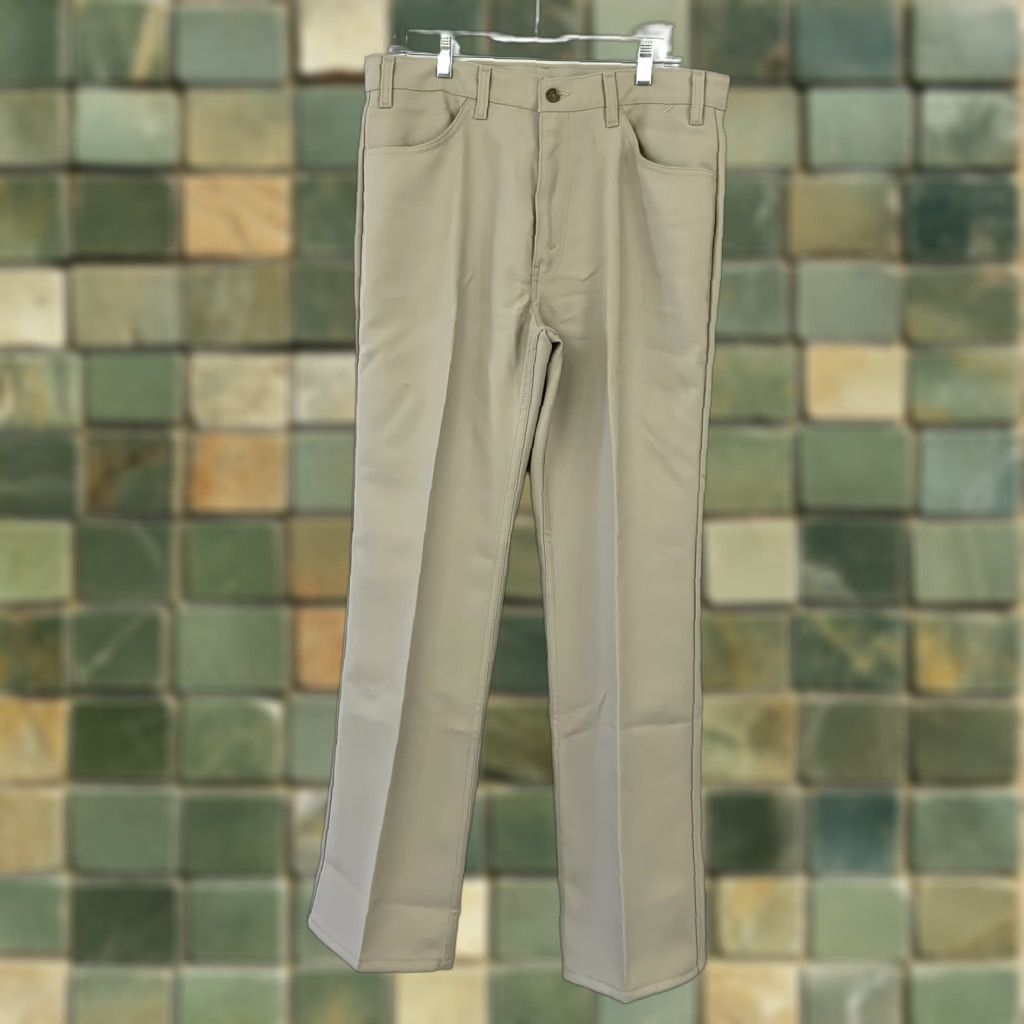 Levi's VINTAGE Levi's Men's Tan Khaki Polyester Bootcut Disco Retro Pants 36x33 Levi's 30 34in Waist 1970s 1980s Dress Pants Chinos Workwear Casual Mens Size US 30 / EU 46 - 1 Thumbnail
