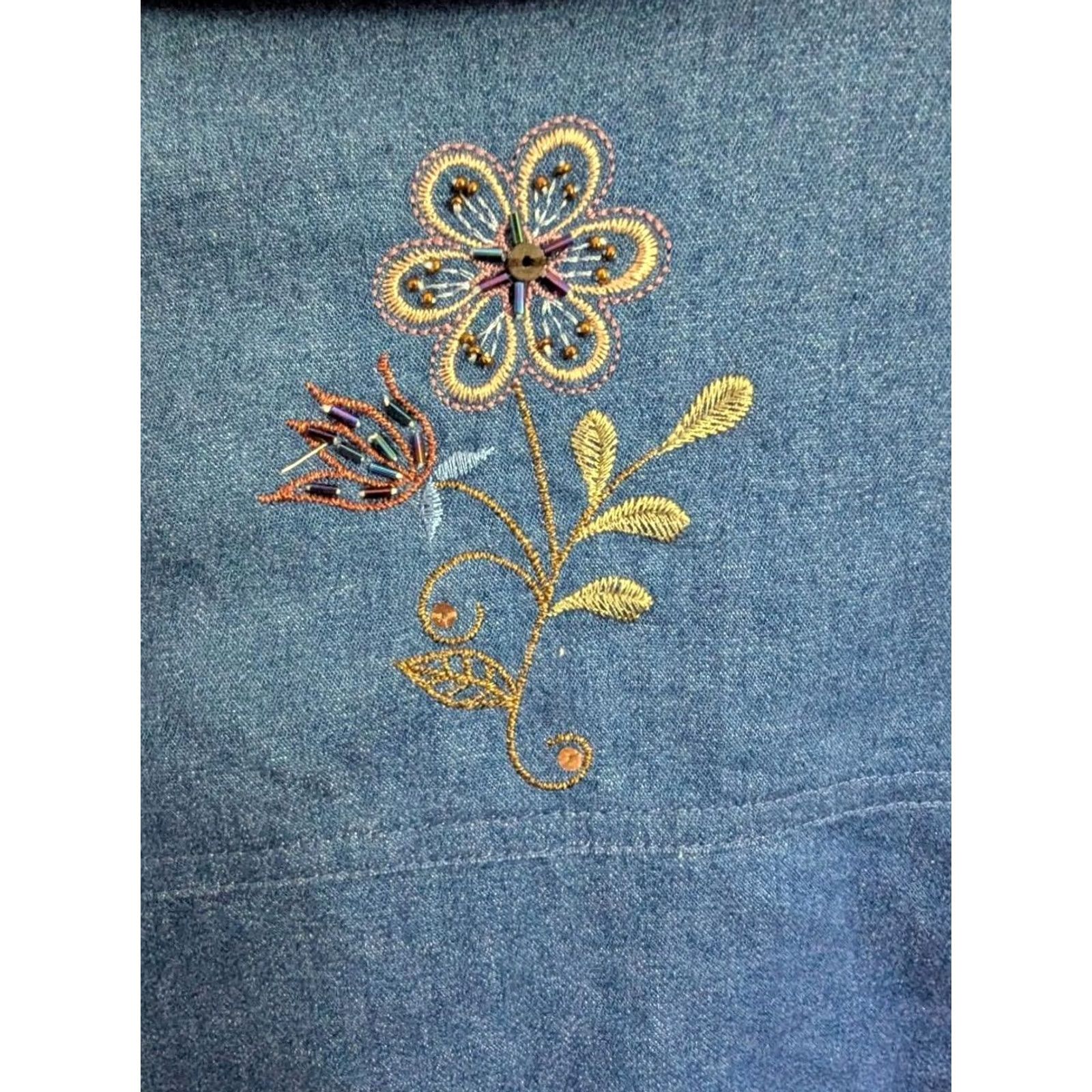 Vintage Alfred Dunner Women's 16P Lined Denim Jacket Blue Cotton Boho Floral Embroidered EUC Size XXL / US 16-18 / IT 52-54 - 3 Thumbnail