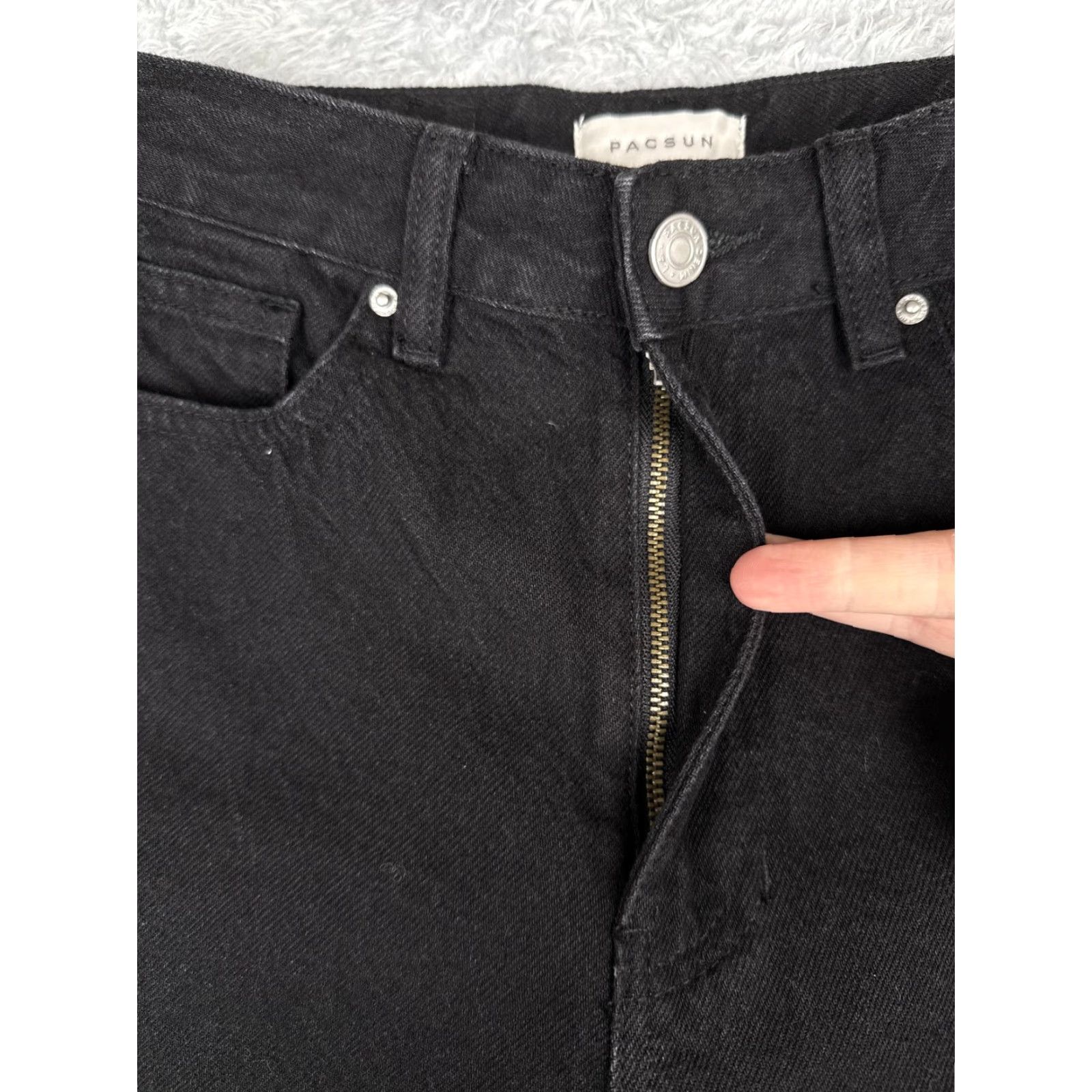 Pacsun PacSun Jeans Womens High Rise Straight Distressed Black 24x33 Zip Knee Slits 5-Pocket Denim Size 42" / US 20 - 5 Thumbnail