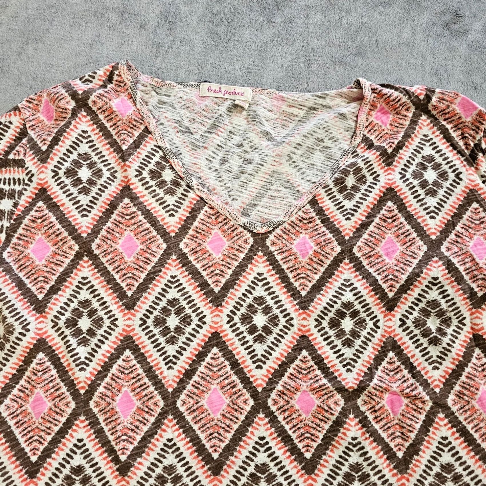 Pinko Fresh Produce Top Shirt Womens XL Pink Brown Short Sleeve Flowy Pockets Casual Size XL / US 12-14 / IT 48-50 - 2 Thumbnail