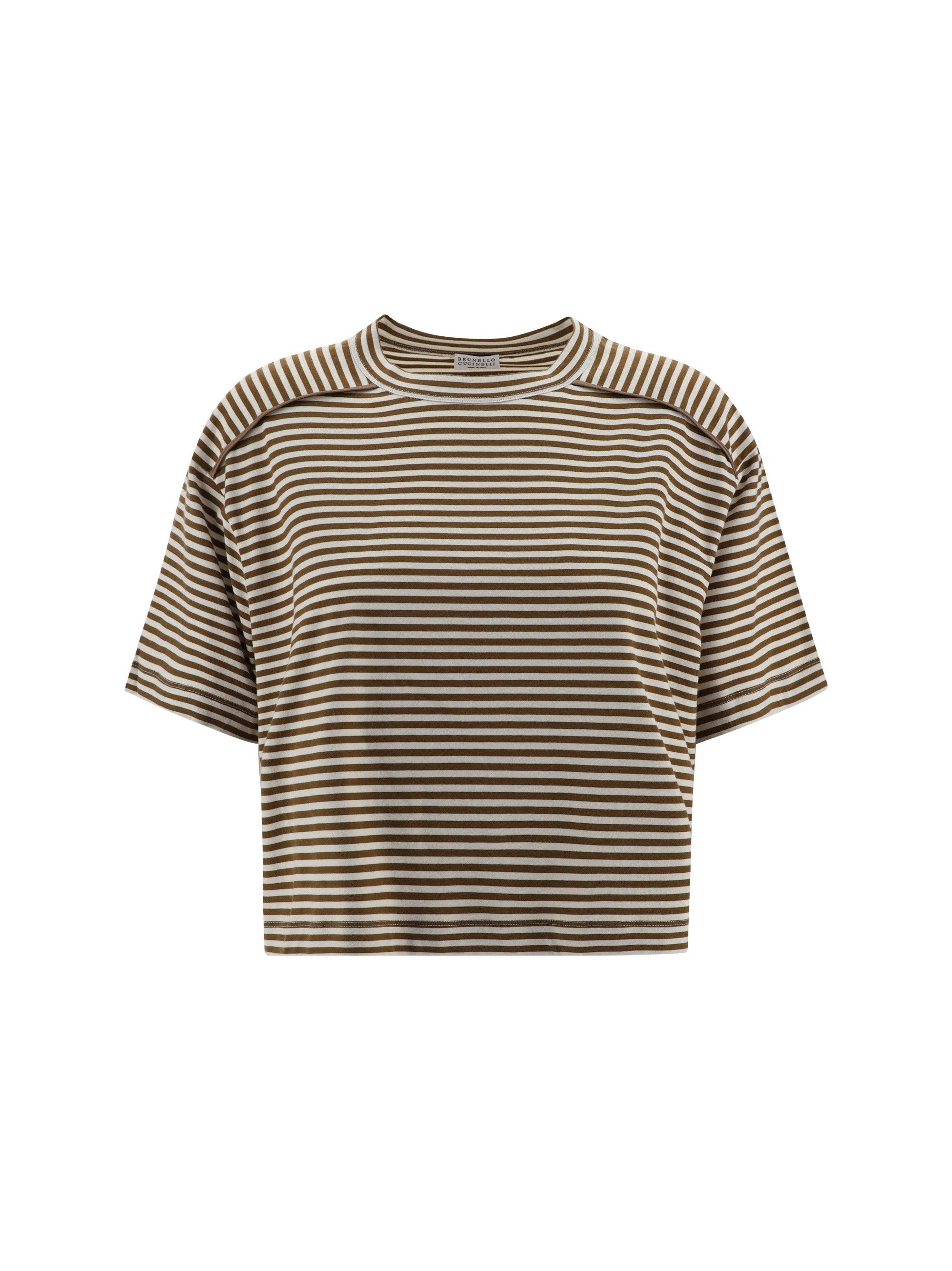 Brunello Cucinelli o1y0825 Crewneck T-Shirt in Brown/White Size M / US 6-8 / IT 42-44 - 1 Thumbnail