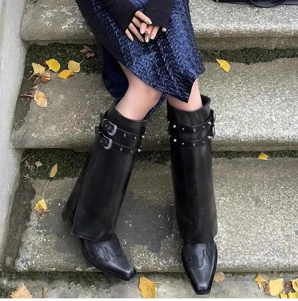 VIBE Women’s Biker Cowboy Boots Gothic High Heel Motorcycle style Size US 6.5 / IT 36.5 - 1 Thumbnail