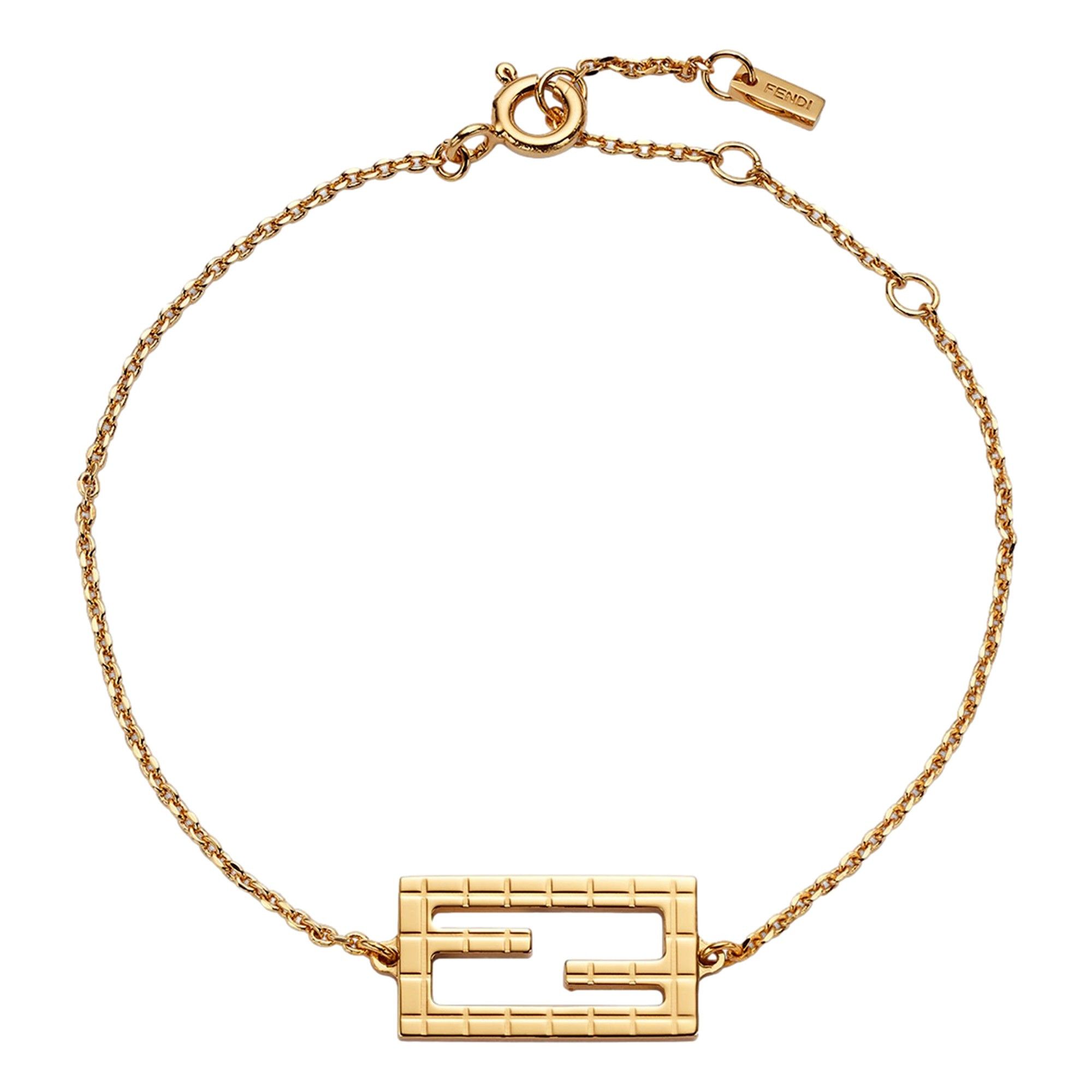 image of NWT Fendi Baguette Logo Bracelet Gold Metal Chain Medium, Women's