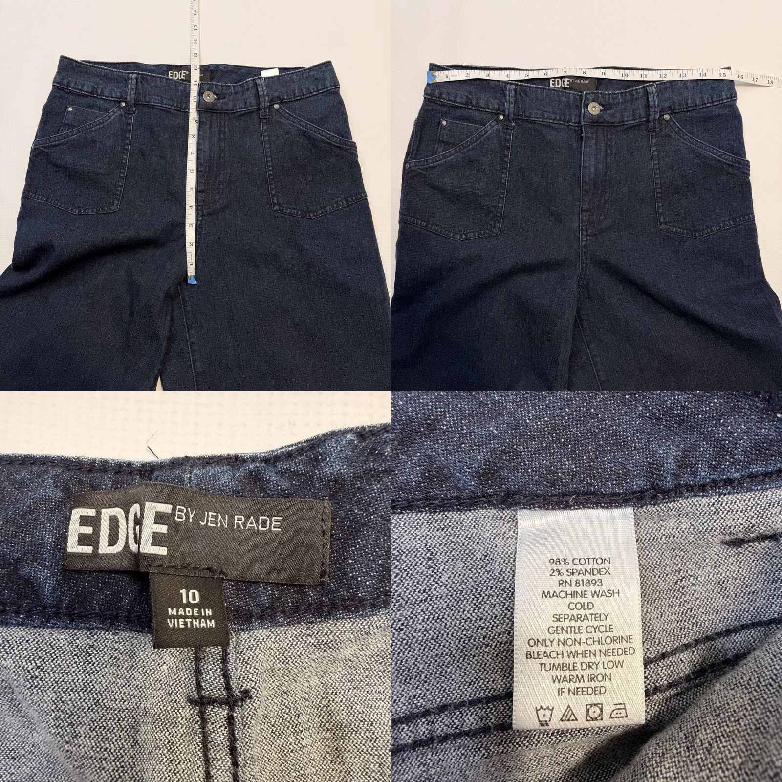 Vintage EDGE BY JEN RADE Jeans Womens 10 Blue Dark Wash High Rise Wide Leg Stretch Size 32" / US 10 / IT 46 - 8 Thumbnail