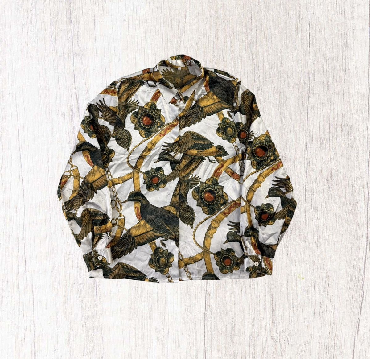 Other Unique Silk Shirt 100% Silk Birds Gold Size XXL / US 16-18 / IT 52-54 - 1 Thumbnail
