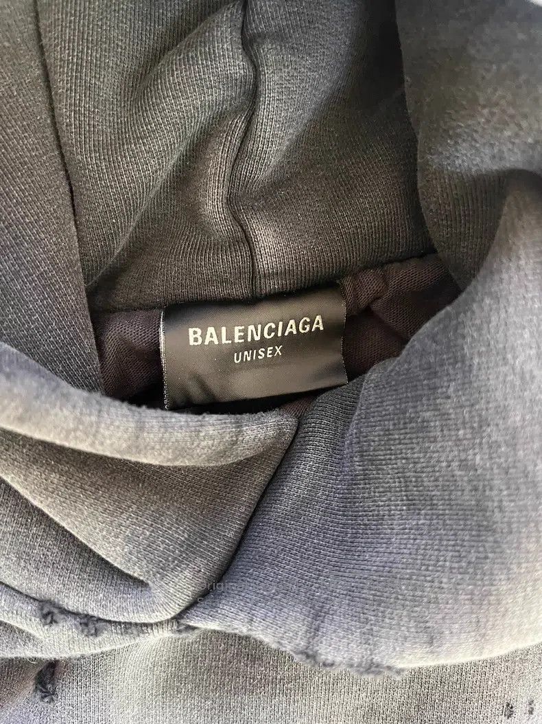 Balenciaga Balenciaga 3B Washed Destroyed Hooded Sweatshirt Size US XS / EU 42 / 0 - 3 Thumbnail