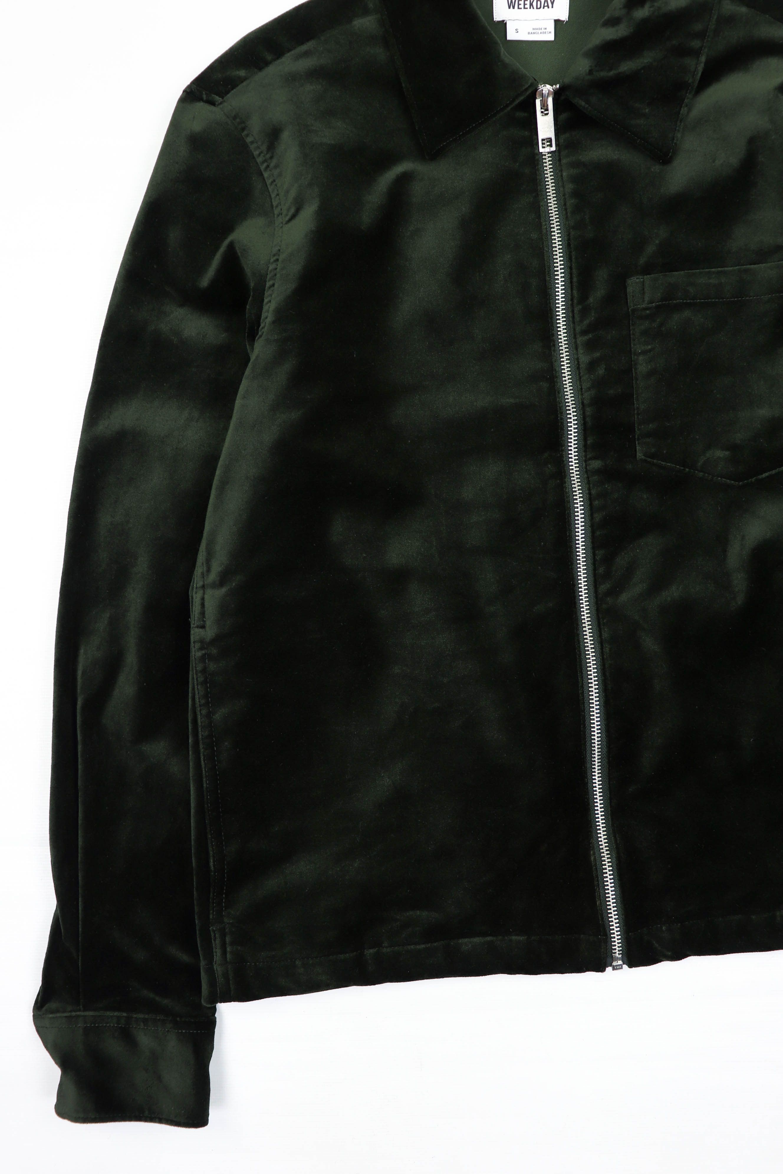 Weekday WEEKDAY Ahmed Emerald Green Velour Cropped Overshirt Jacket Size US S / EU 44-46 / 1 - 4 Thumbnail