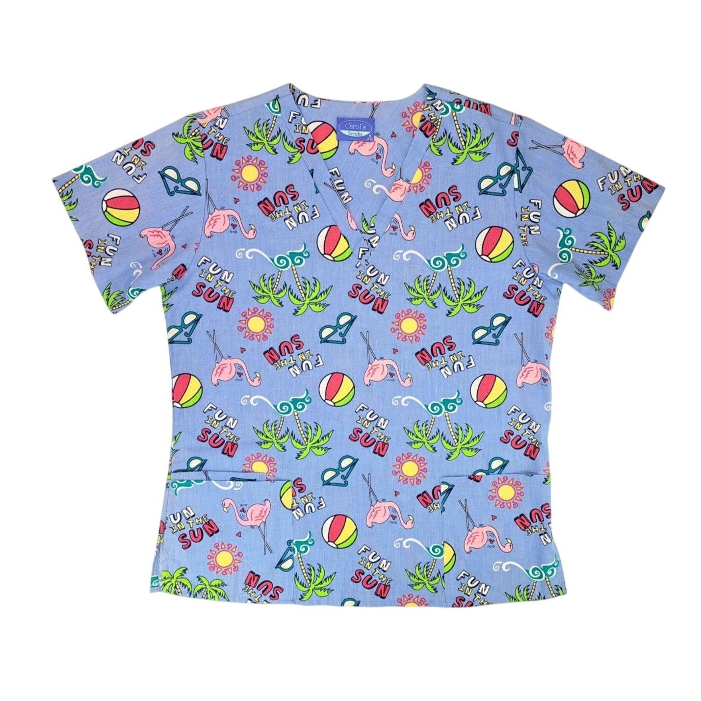 Other Carol's Scrubs Fun In The Sun Beach Scrub Top Flamingo Palm Size M / US 6-8 / IT 42-44 - 8 Thumbnail