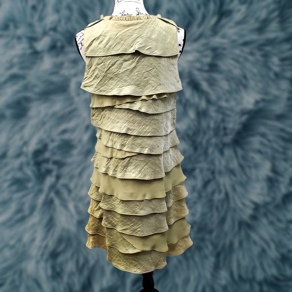 Vintage S.L. Fashions Tiered Dress Womens 14 Green Ruffle Embellished Jewel Neck Detail Dress Size XL / US 12-14 / IT 48-50 - 1 Thumbnail