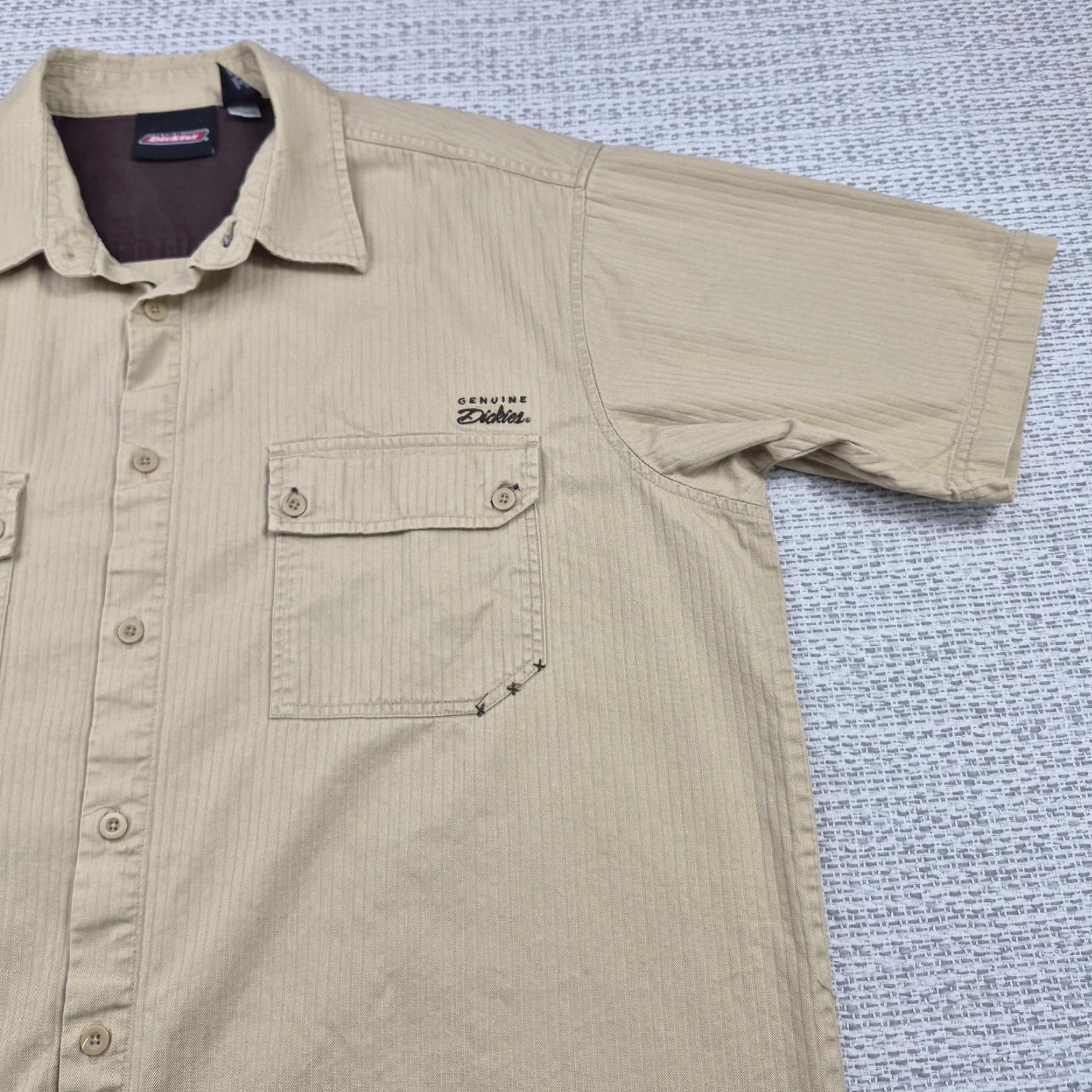 Dickies Dickies Shirt Mens 2XL Button-Up Beige Stripe Short Sleeve Workwear Casual Camp Shirt Size US XXL / EU 58 / 5 - 2 Thumbnail