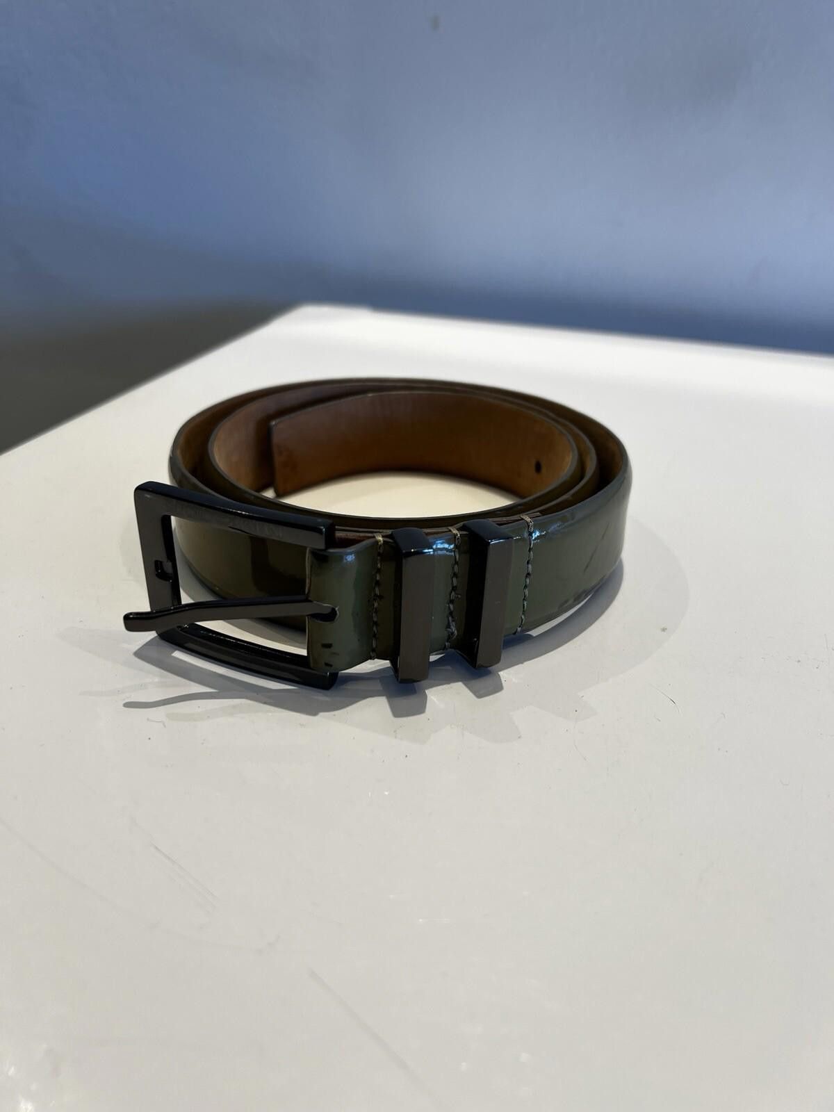 Emporio Armani EMPORIO ARMANI Sage Green Vintage Leather Belt Size ONE SIZE - 1 Thumbnail