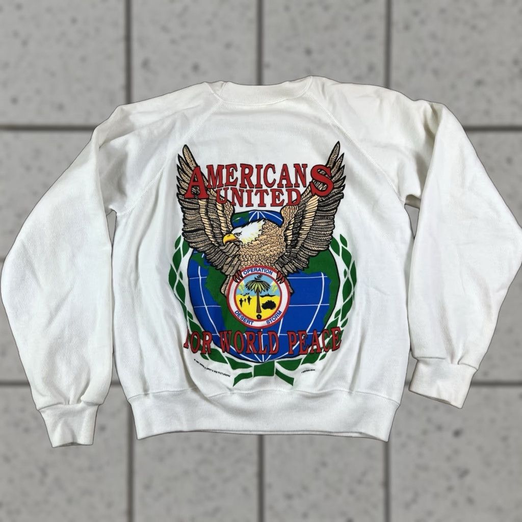 Hanes VINTAGE Hanes Operation Desert Storm Crewneck Sweatshirt White Size Large L Adult Unisex 90s Pullover Crew Neck Storm Pattern Solid Vintage Size US L / EU 52-54 / 3 - 1 Thumbnail