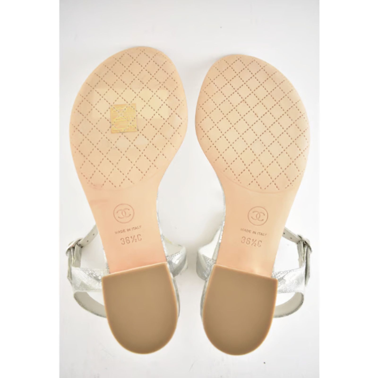 Chanel Chanel 20P White Silver CC Logo Mule Strap Thong Sandal Size US 6.5 / IT 36.5 - 4 Thumbnail