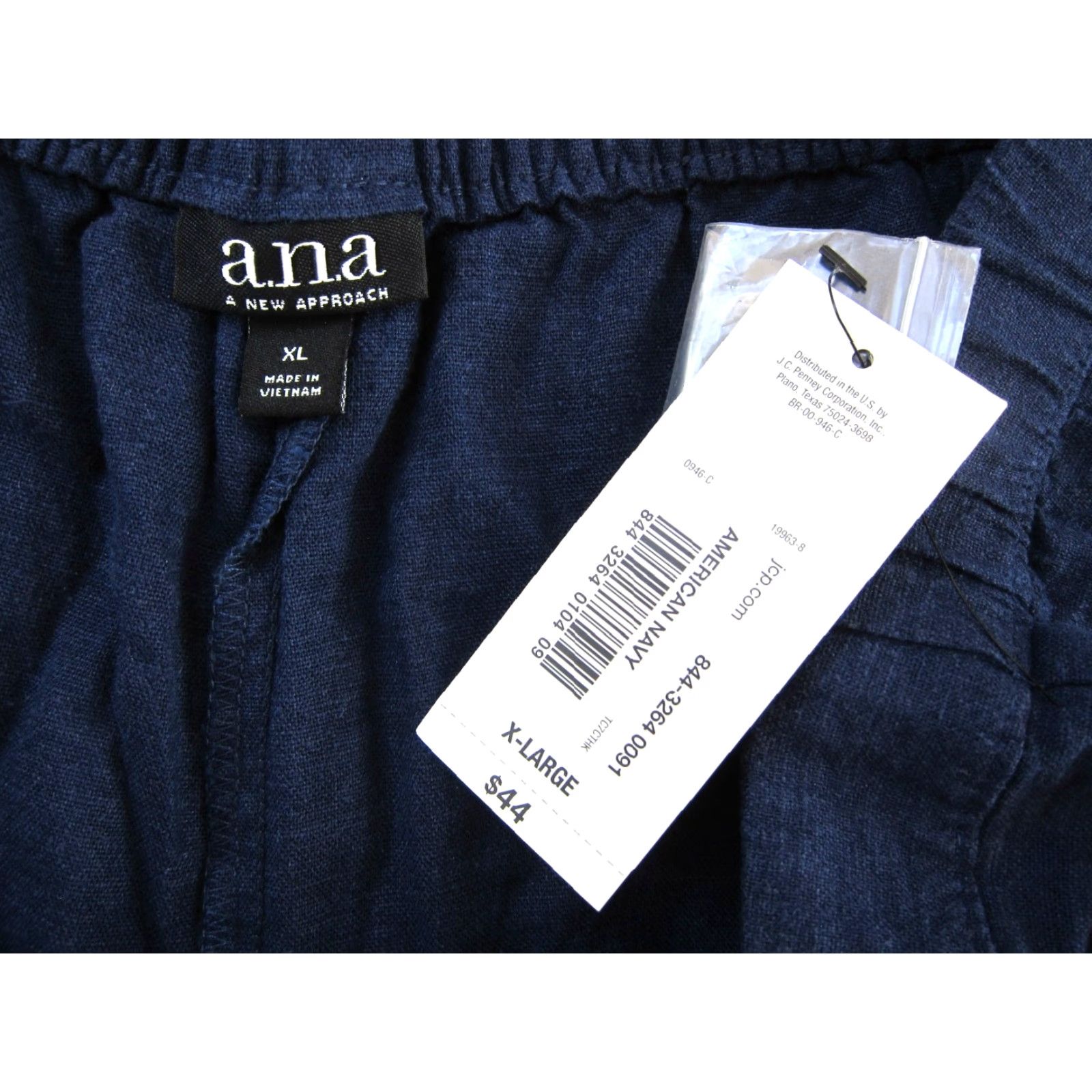 Vintage NWT a.n.a Linen American Navy Blue Pocket Cropped Capri Pants Women XL Size 40" / US 18 - 3 Thumbnail