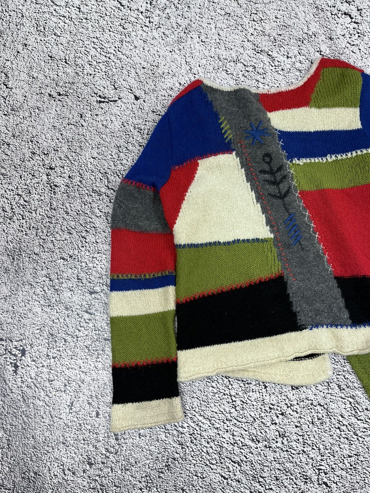 Japanese Brand Vintage Aventures Des Toiles Wool Patchwork Cardigan Size M / US 6-8 / IT 42-44 - 6 Thumbnail