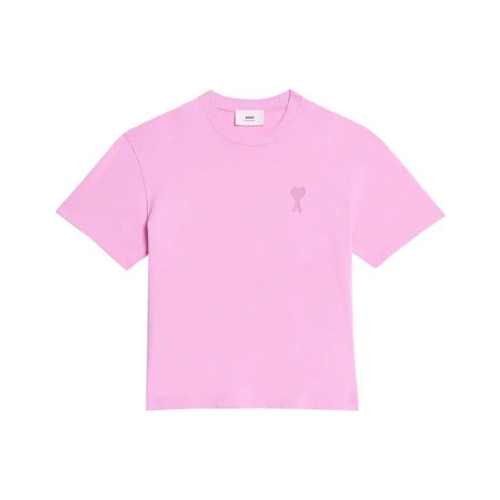 AMI AMIPARIS Solid Pink Heart Logo Short Sleeve T-Shirt -2507 Size US S / EU 44-46 / 1 - 1 Thumbnail
