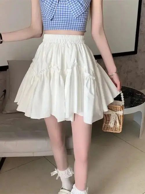 Japanese Brand × Vintage Kawaii Mini Skirts Women White Fungus Patchwork Summer Size 27" / US 4 / IT 40 - 3 Thumbnail