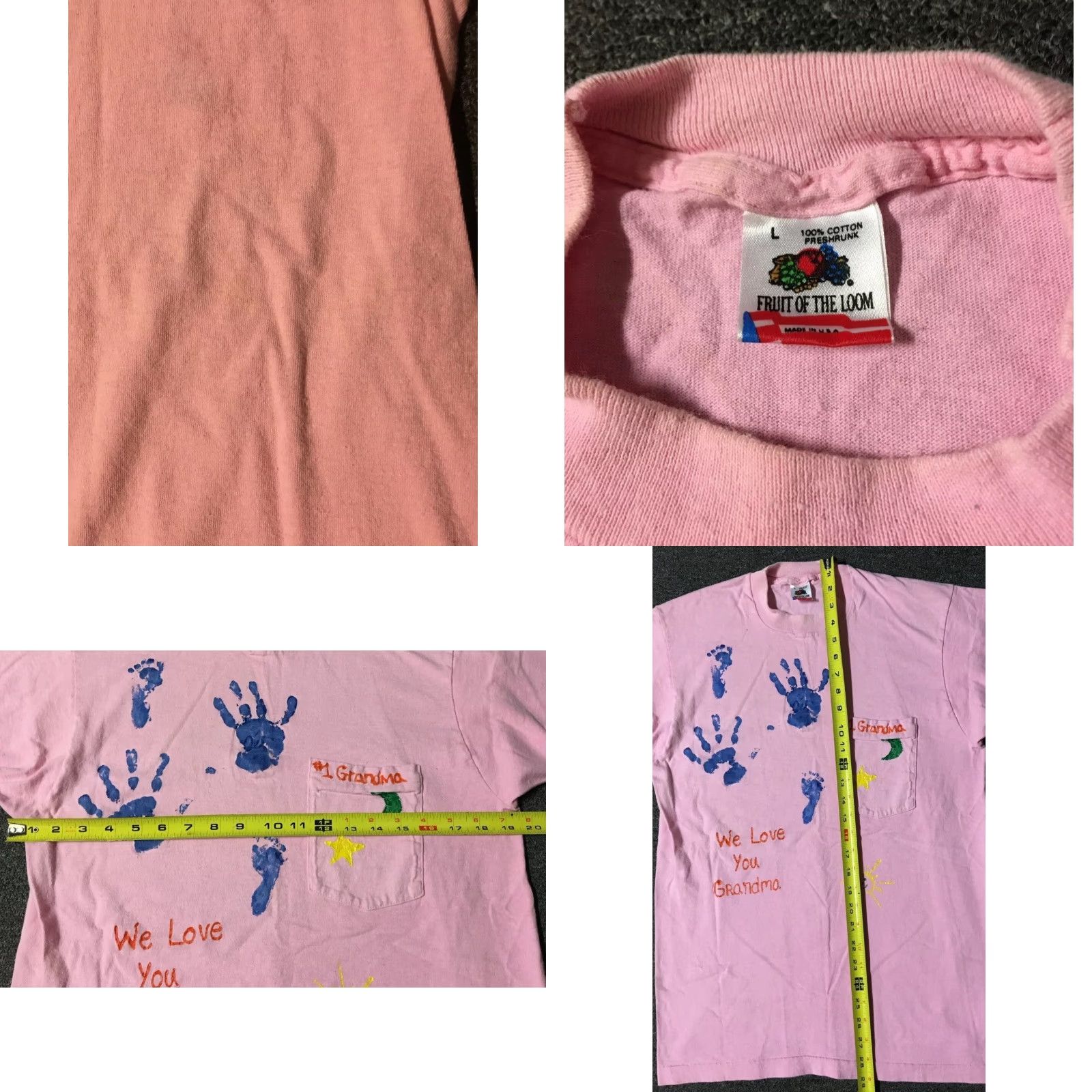Fruit Of The Loom VINTAGE FOTL Grandma Hand Print Paint Shirt L USA Pink 90s Grunge Fruit of the Loom Mens T-Shirt Women's? Size US L / EU 52-54 / 3 - 8 Thumbnail