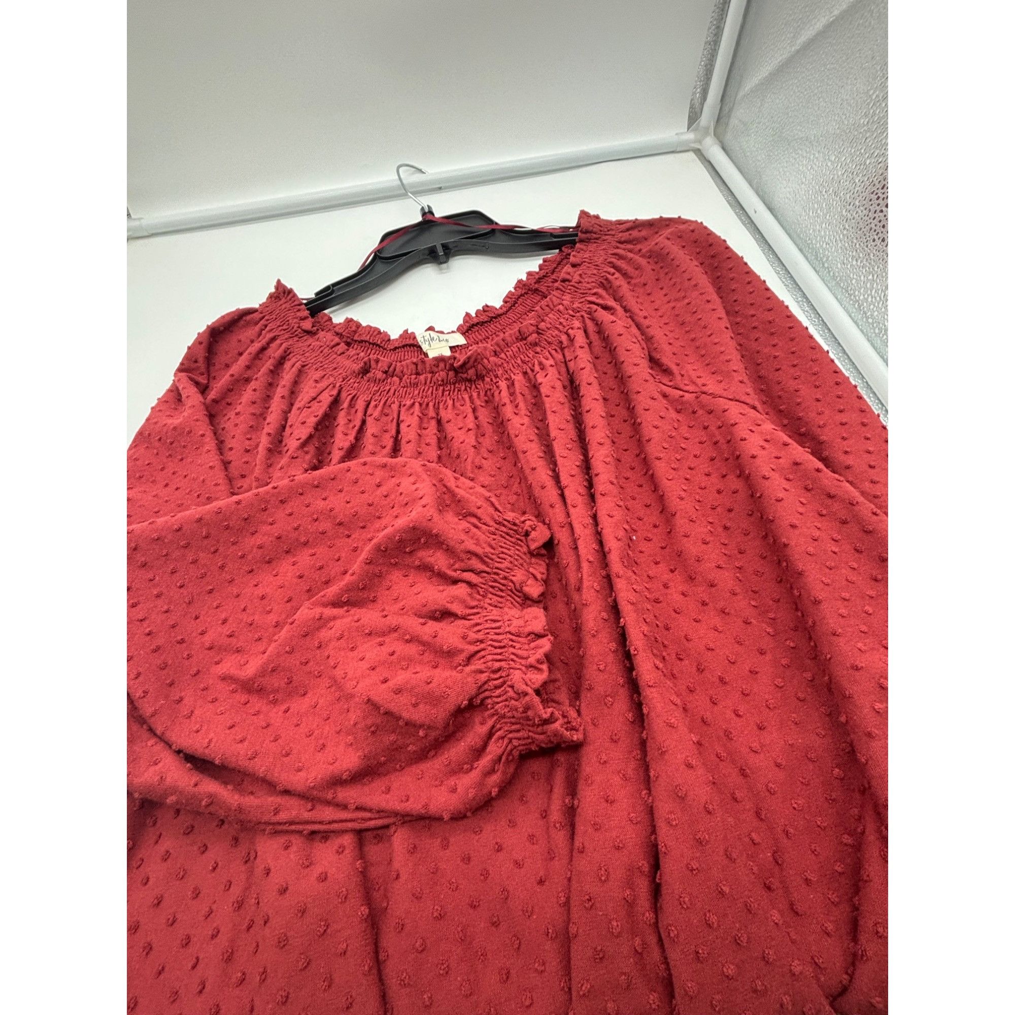 Style & Co Style Co Plus Size Off-the-Shoulder Swiss Dot Top, Merlot, S Size ONE SIZE - 8 Thumbnail