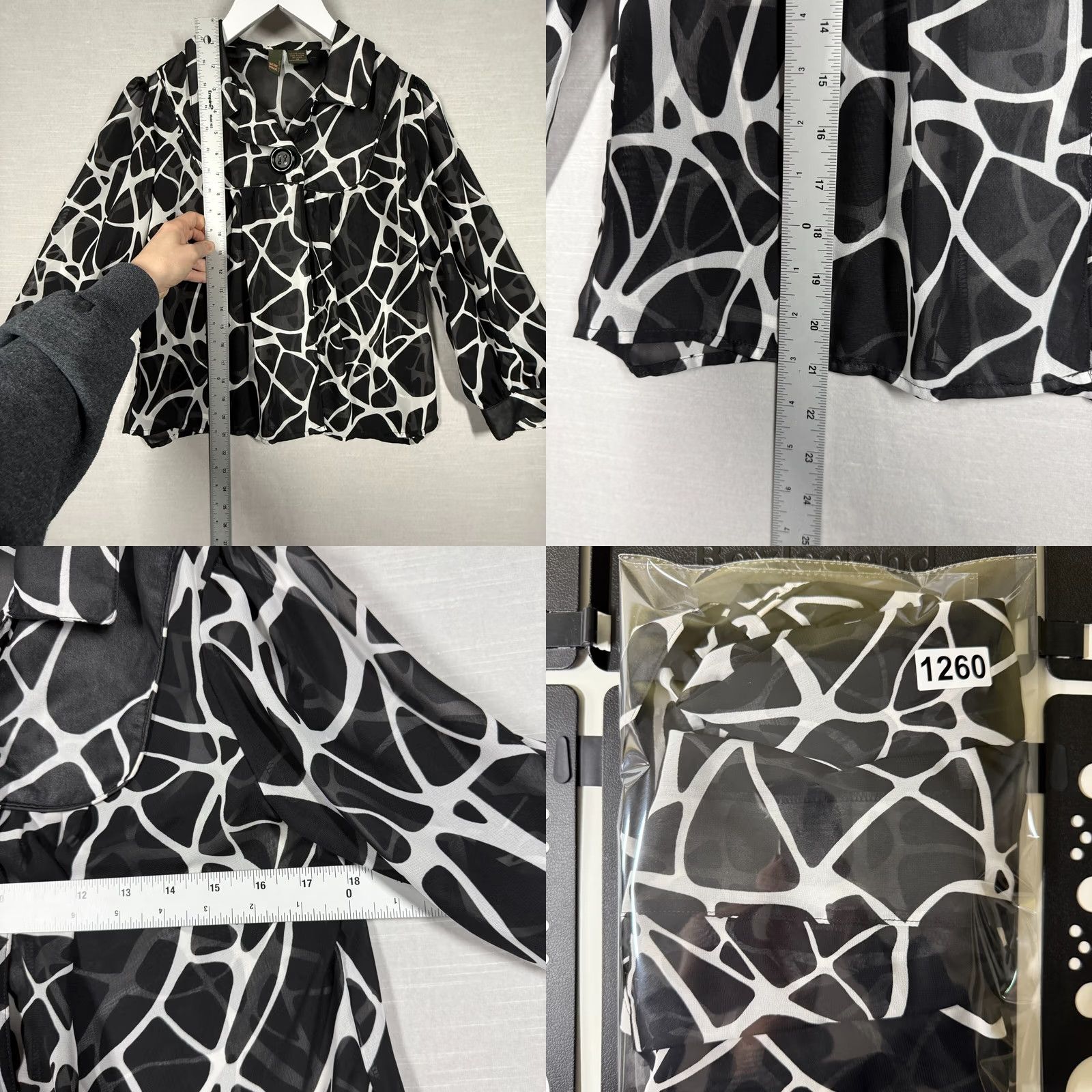 Vintage Serenade Top Womens Medium Black White Chic Flowy Office Casual Size M / US 6-8 / IT 42-44 - 8 Thumbnail