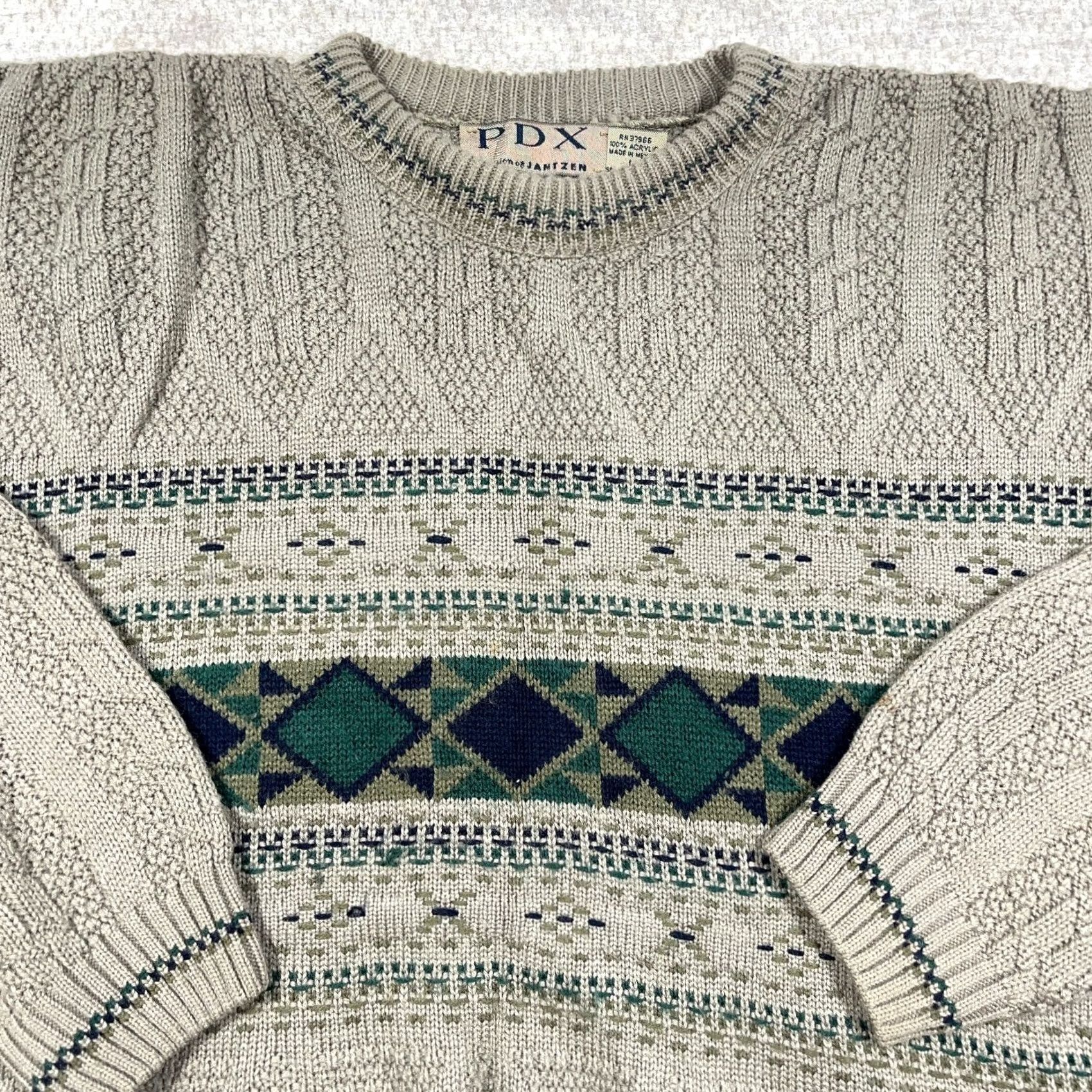 Jantzen VINTAGE Grandpa Sweater Men Large Tan Cable Knit Geometric Crewneck Textured 90s Size US L / EU 52-54 / 3 - 4 Thumbnail