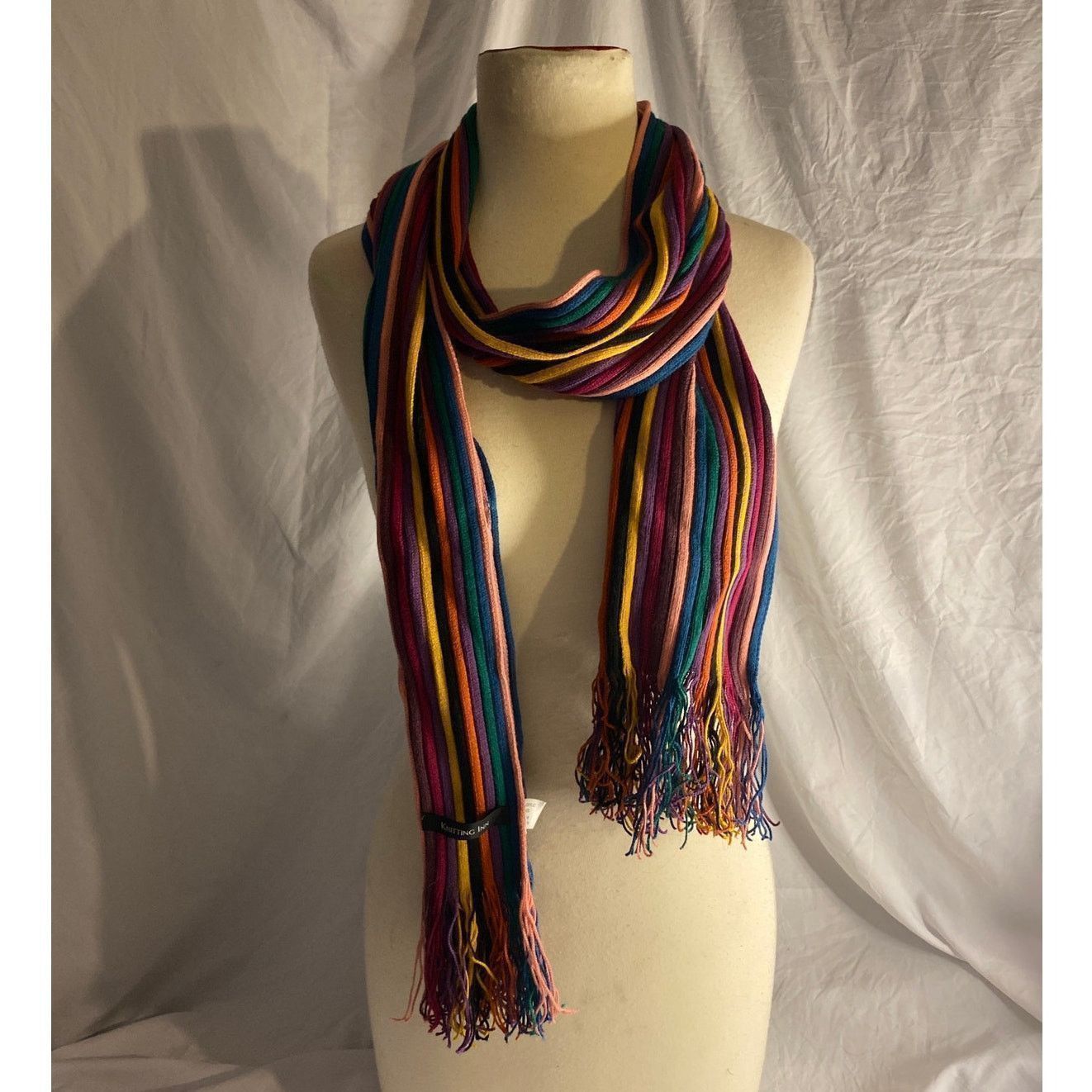 Other Boho Rainbow Knit Fringe Wool Blend Striped Knitting Inn Size ONE SIZE - 4 Thumbnail